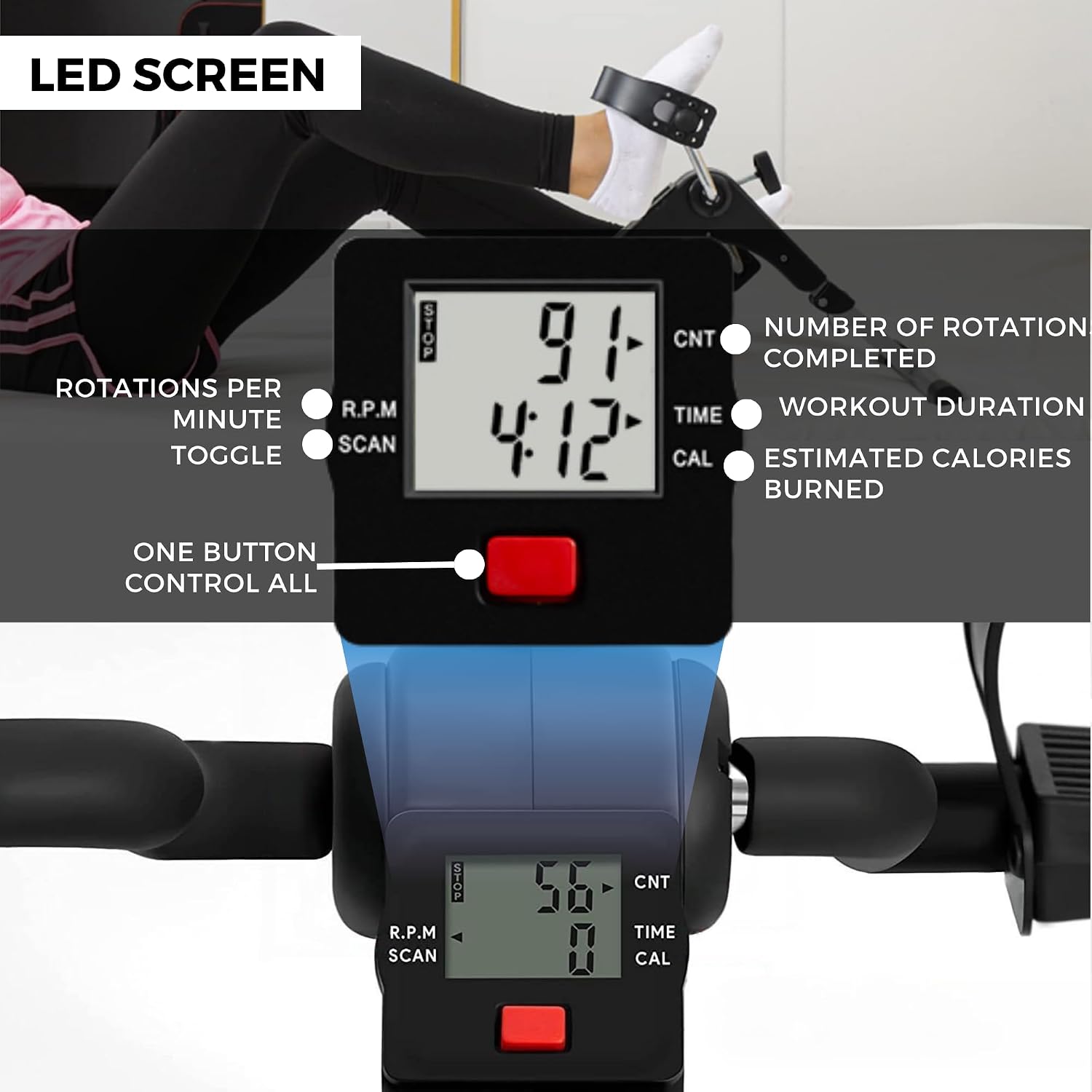 Detalle 1 de Opvouwbare pedaaltrainer met instelbare weerstand en led-display