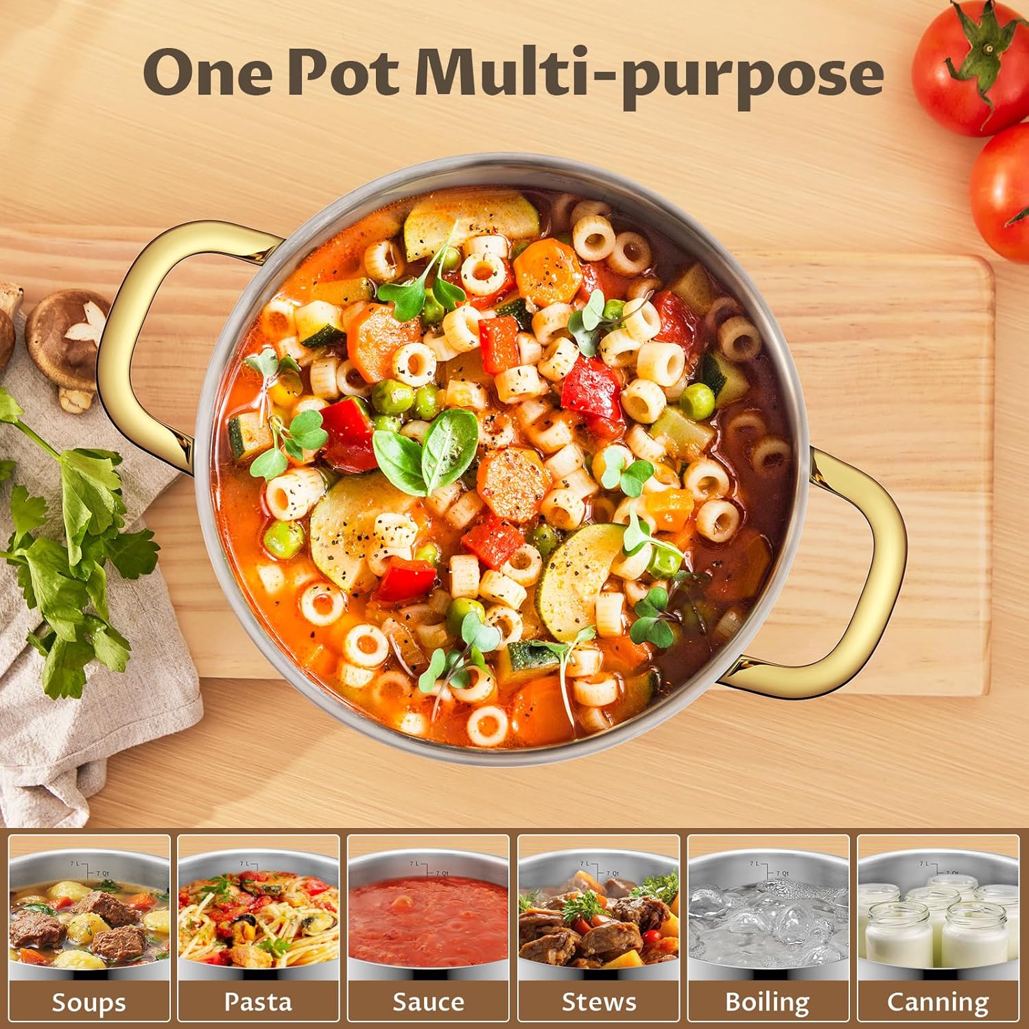 Thumbnail 5 de BEZIA 6-Quart Stainless Steel Stock Pot with 3-Ply Core