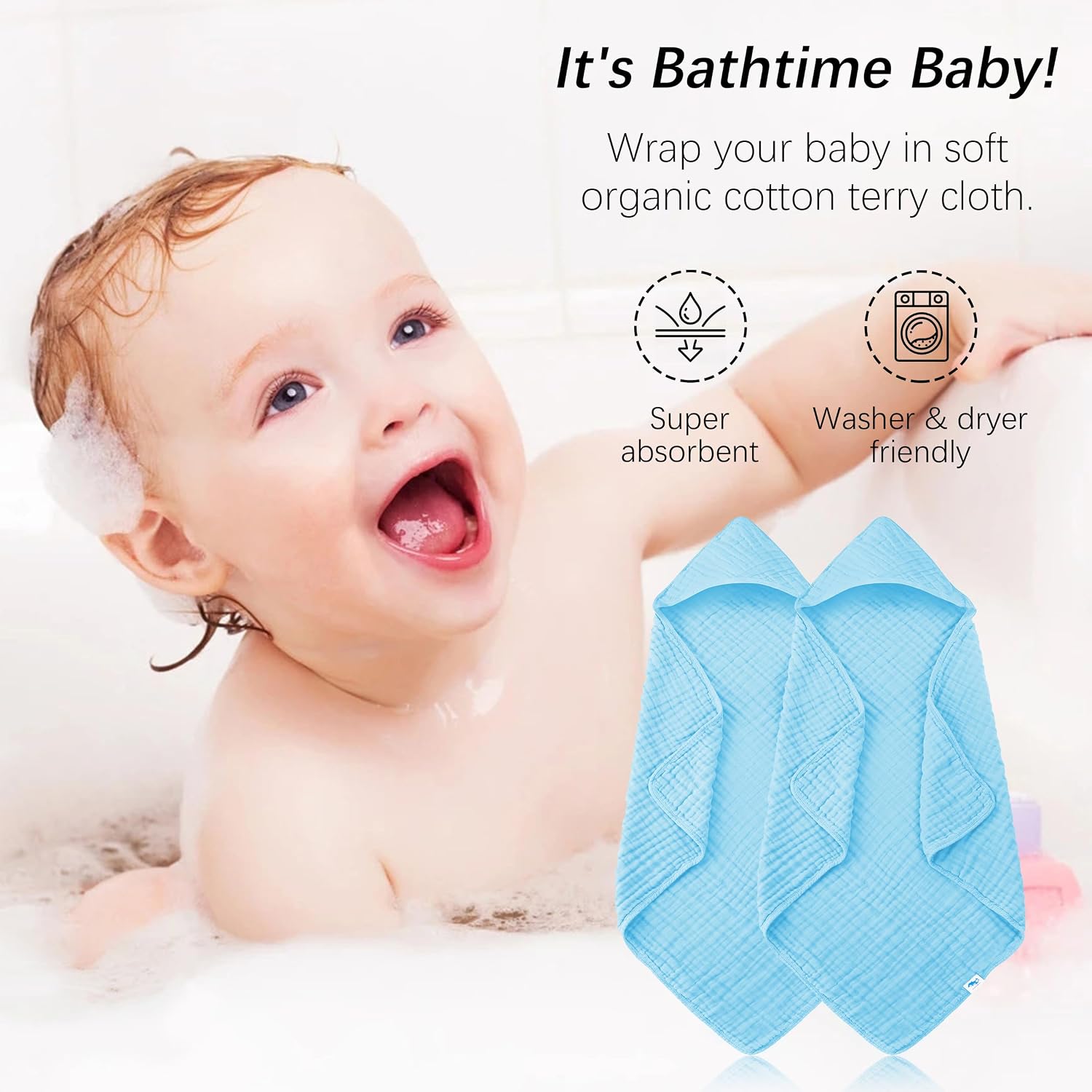 Detalle de SWEET DOLPHIN Hooded Baby Towels 32 x 32 inches