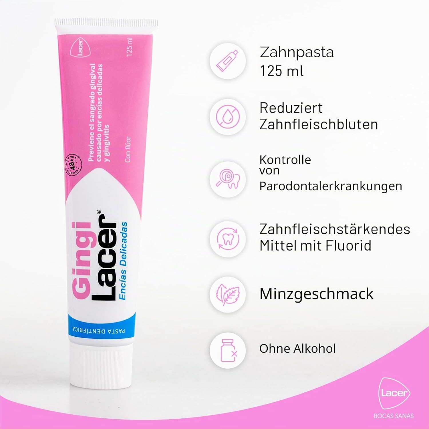 Detalle 1 de LACER GINGILACER Duplo Zahnpasta mit Fluor (125 ml) – gegen Zahnfleischbluten
