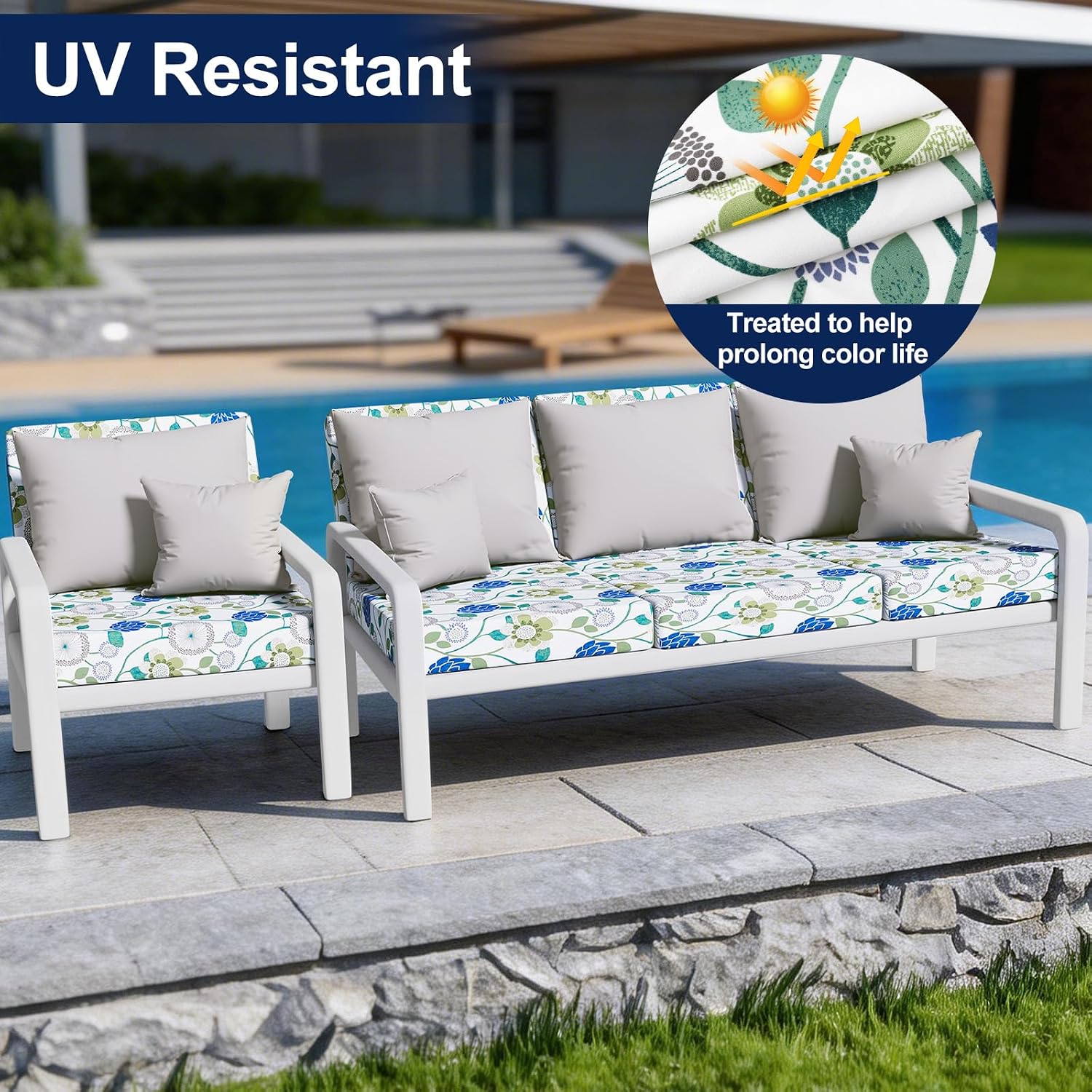 Detalle de Smiry HWZDT004 Patio Cushion Covers, Stretch Waterproof 8-Piece Set