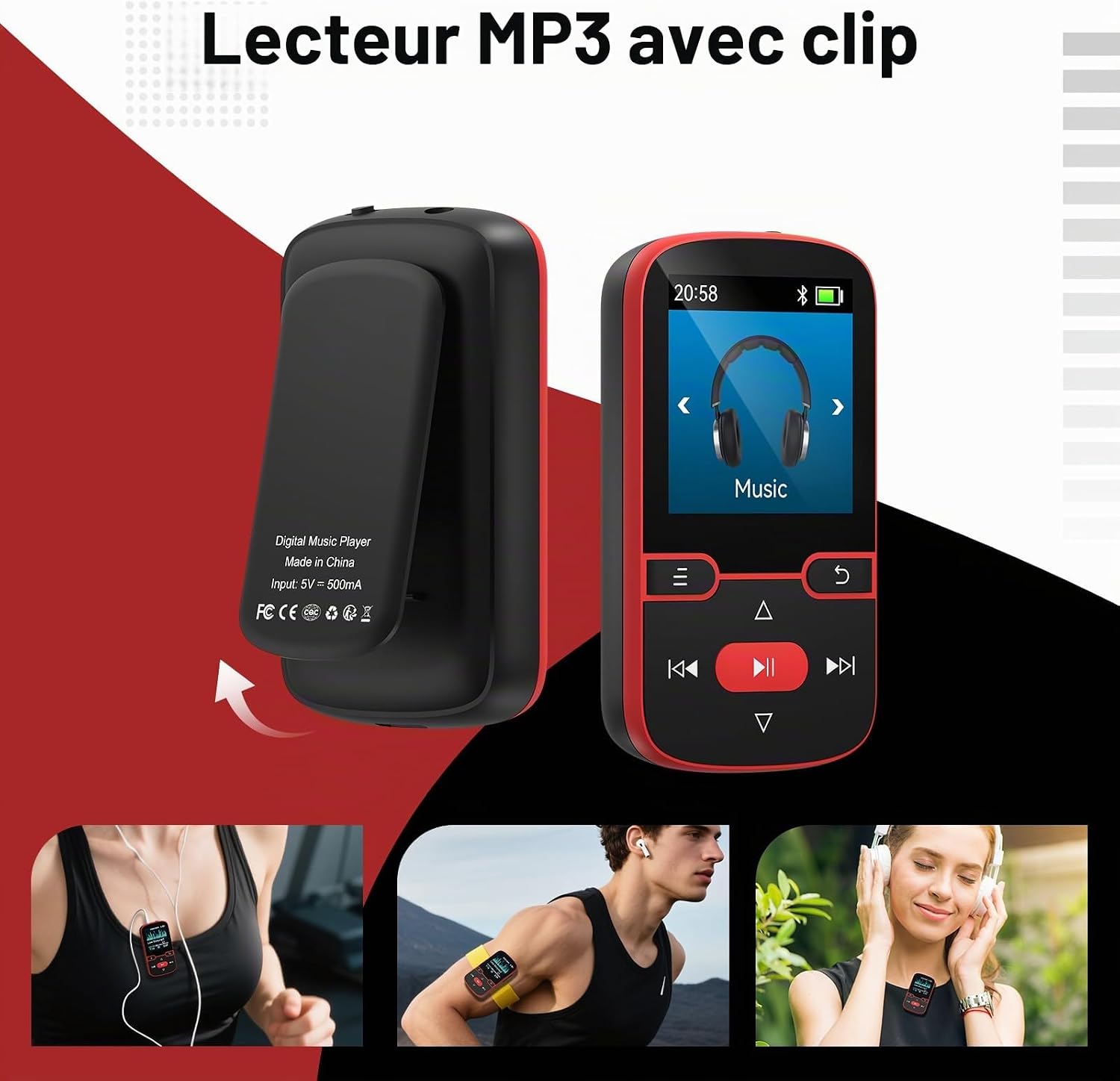 Detalle 2 de PINHUI X68 MP3-speler 64 GB met Bluetooth 5.3, clip en FM-radio