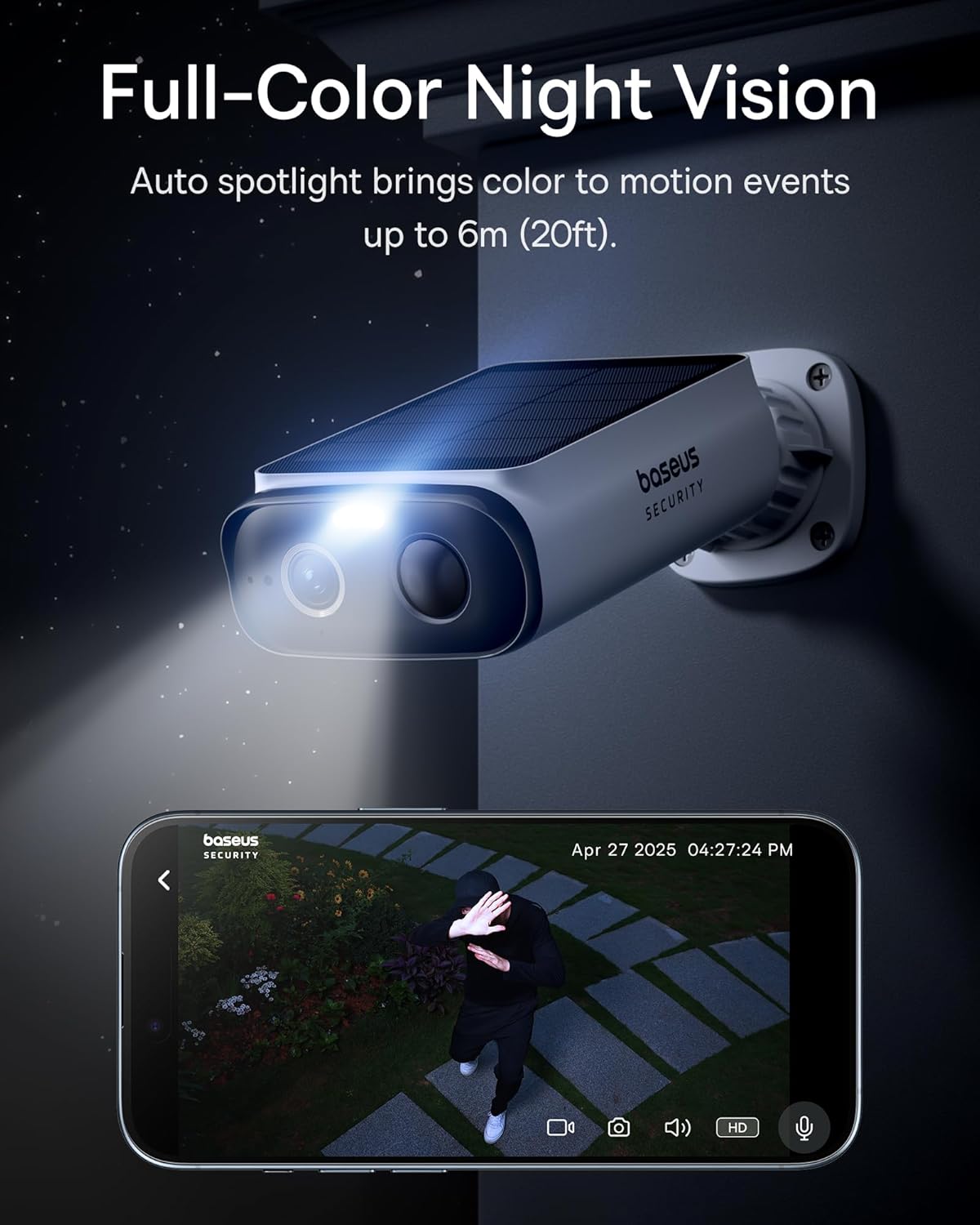 Detalle de Baseus S1 Lite: Caméra de Surveillance Extérieure Solaire 2K, WiFi et IP67