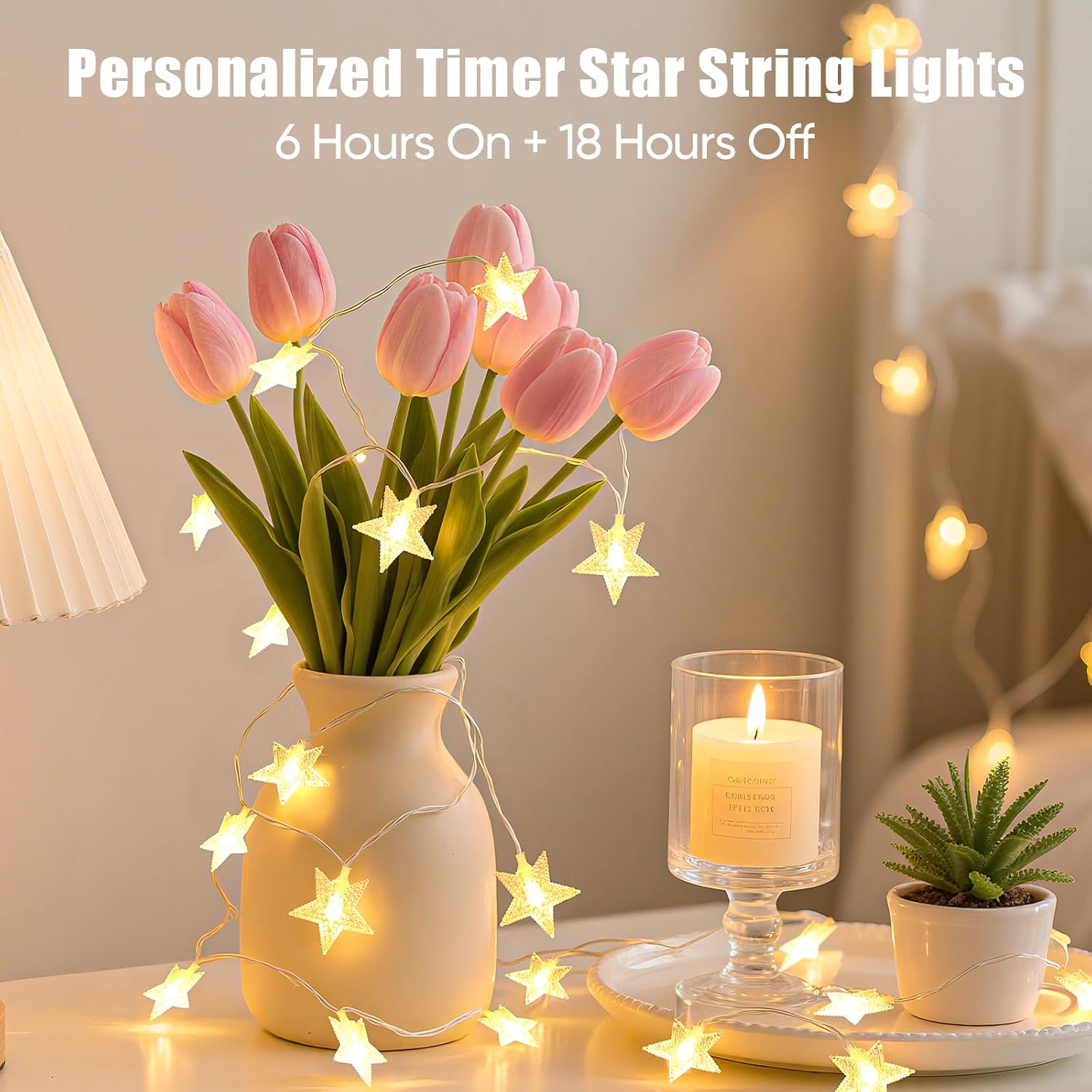 Thumbnail 6 de Star Moon Ramadan Rechargeable 100LED Star Fairy Lights – 10m Indoor String with 8 Modes and Timer