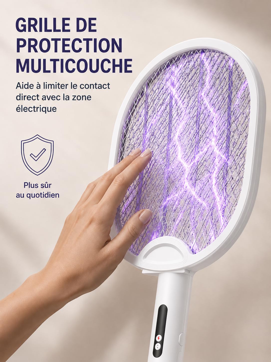 Detalle de WOCVRYY Raquette Moustique Électrique – 4000V, 1800mAh, 3 Modes, Rétractable 180°
