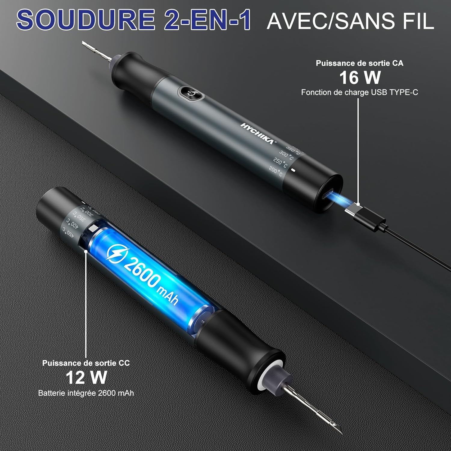 Detalle de HYCHIKA Fer à Souder sans Fil avec Batterie 2600 mAh – Précision et mobilité pour l’électronique et le bricolage