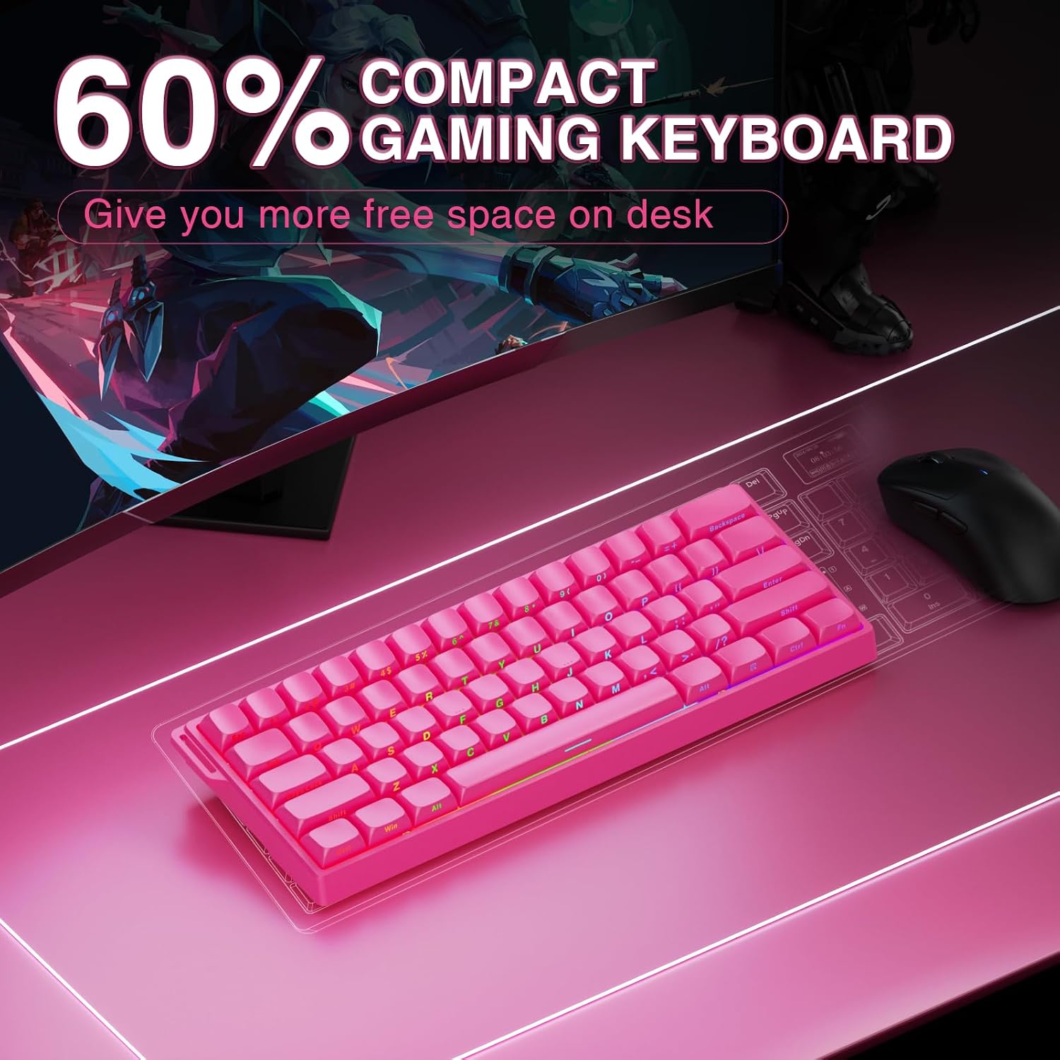 Thumbnail 6 de AULA WIN60 HE Pro Wired 60% Mechanical Gaming Keyboard (Rose) with Hall Effect Switches