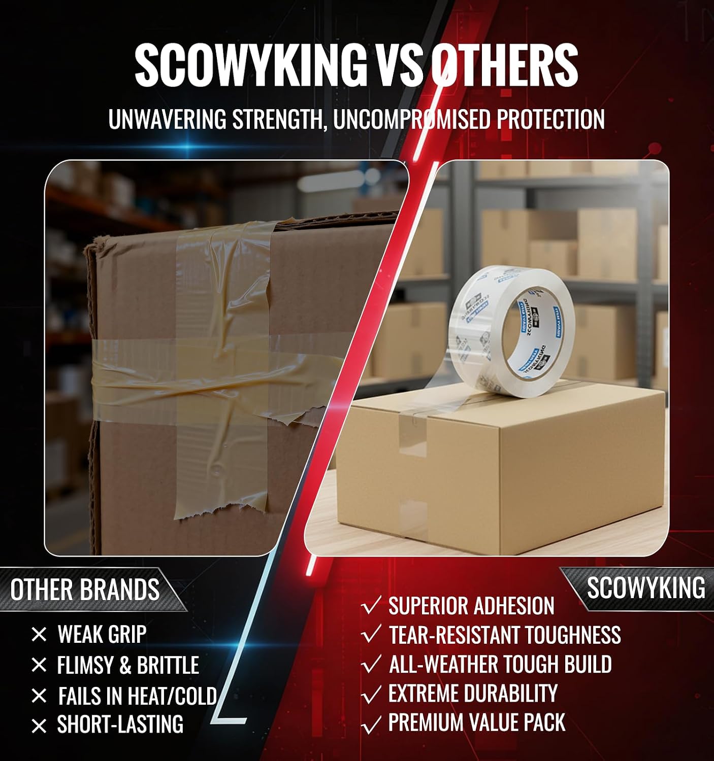 Detalle de Scowyking Clear Packing Tape Refills, 6 Rolls, 2.7 Mil, 2" × 68 Yd