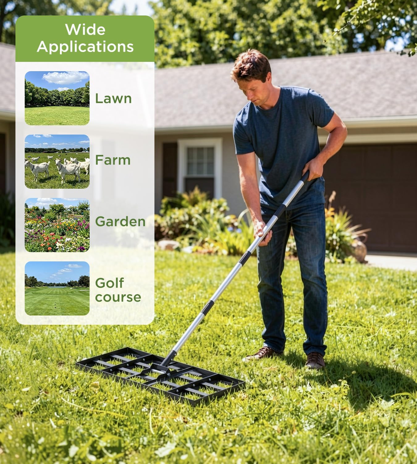 Thumbnail 3 de HFHOME Lawn Levelling Rake with Adjustable 180cm Stainless Steel Handle