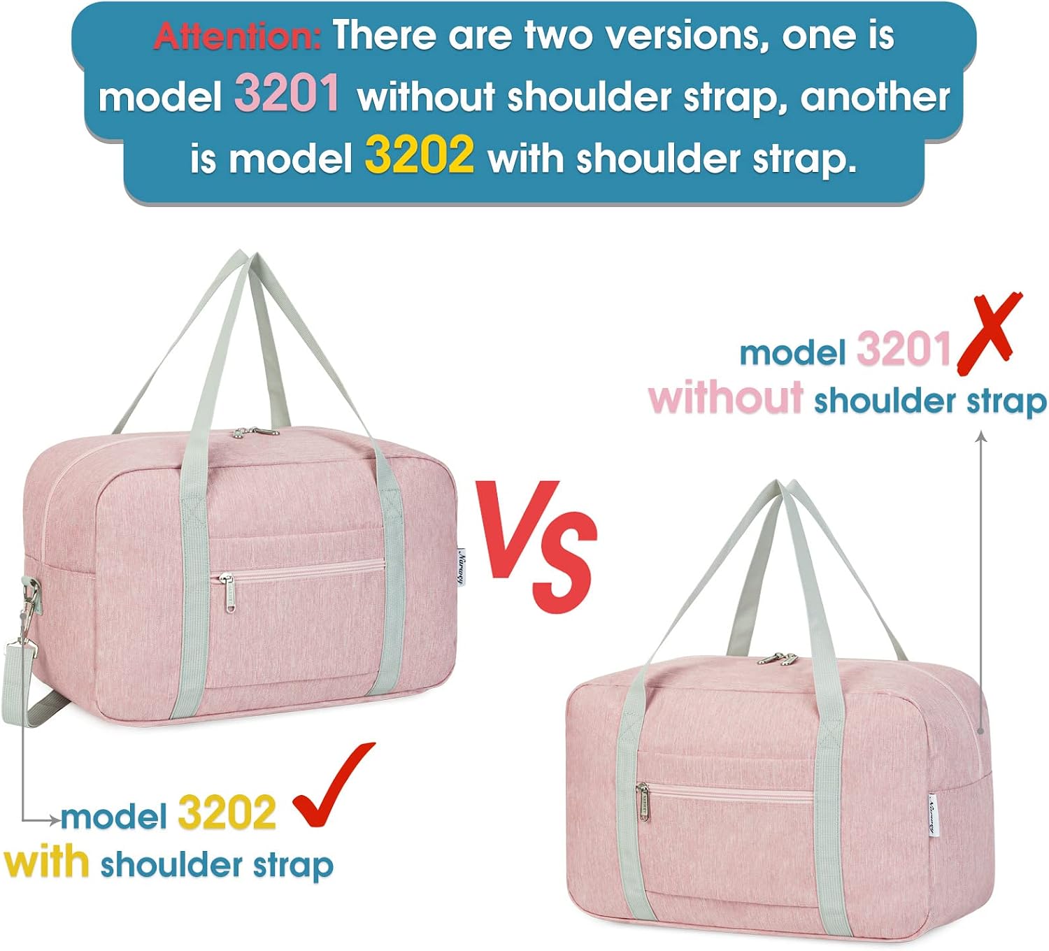 Detalle 2 de Narwey foldable underseat travel duffel for Ryanair cabin bags, 40x30x20cm (20L) in Pink with shoulder strap