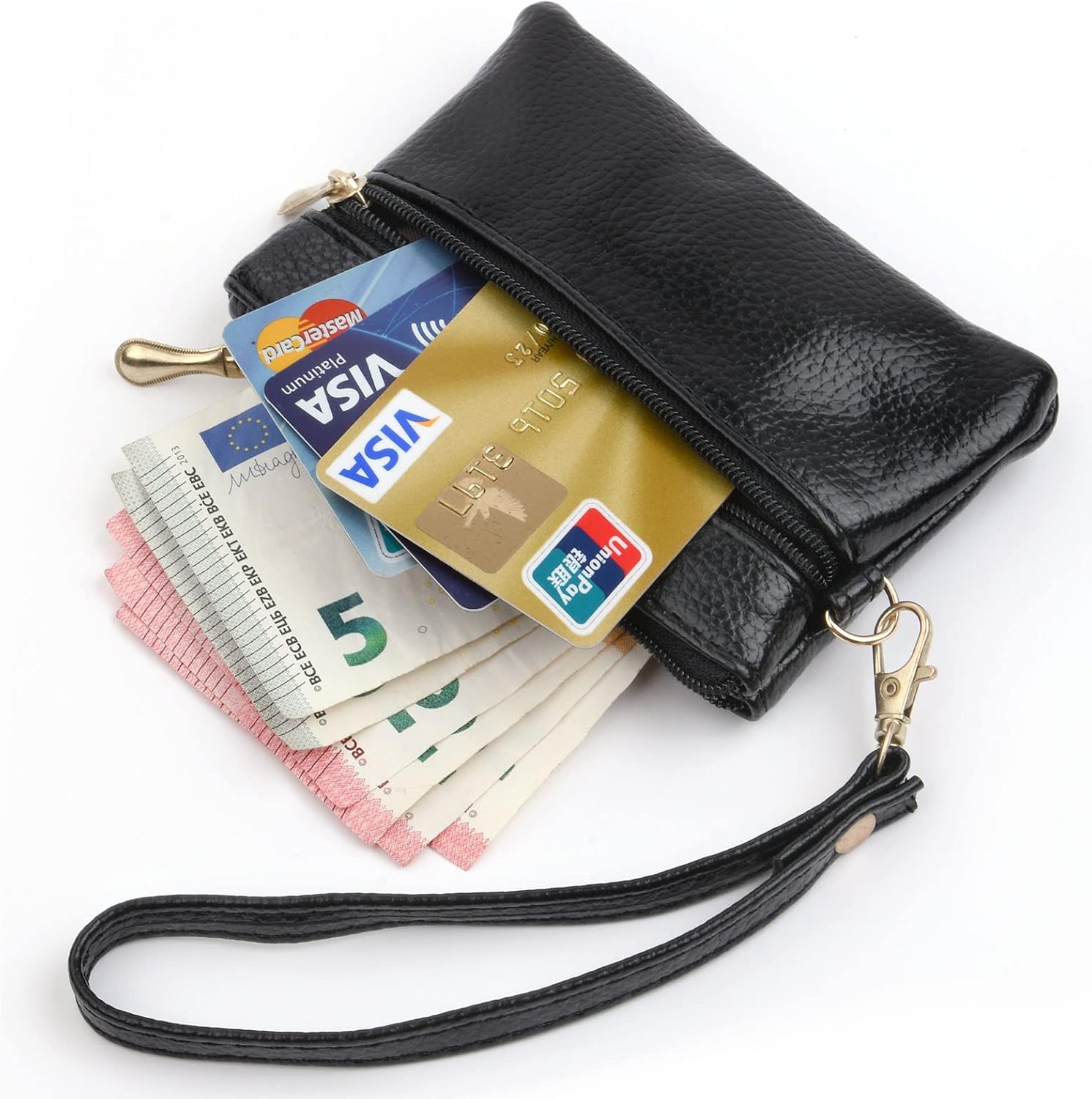 Detalle de Aucuu Petit Porte-Monnaie en Cuir – Mini porte-monnaie avec porte-clés et 2 compartiments, 12 × 8 cm