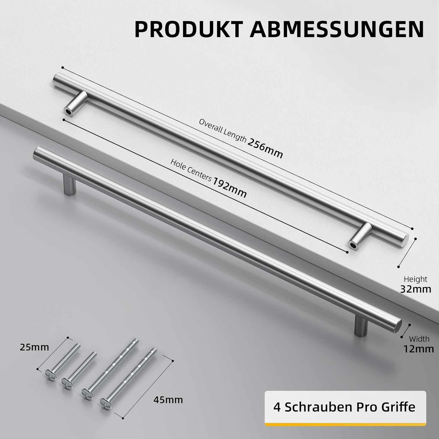 Detalle de goldenwarm 30er Türgriff-Set aus Edelstahl, Lochabstand 192 mm (Stangen-/Möbelgriff, silber)