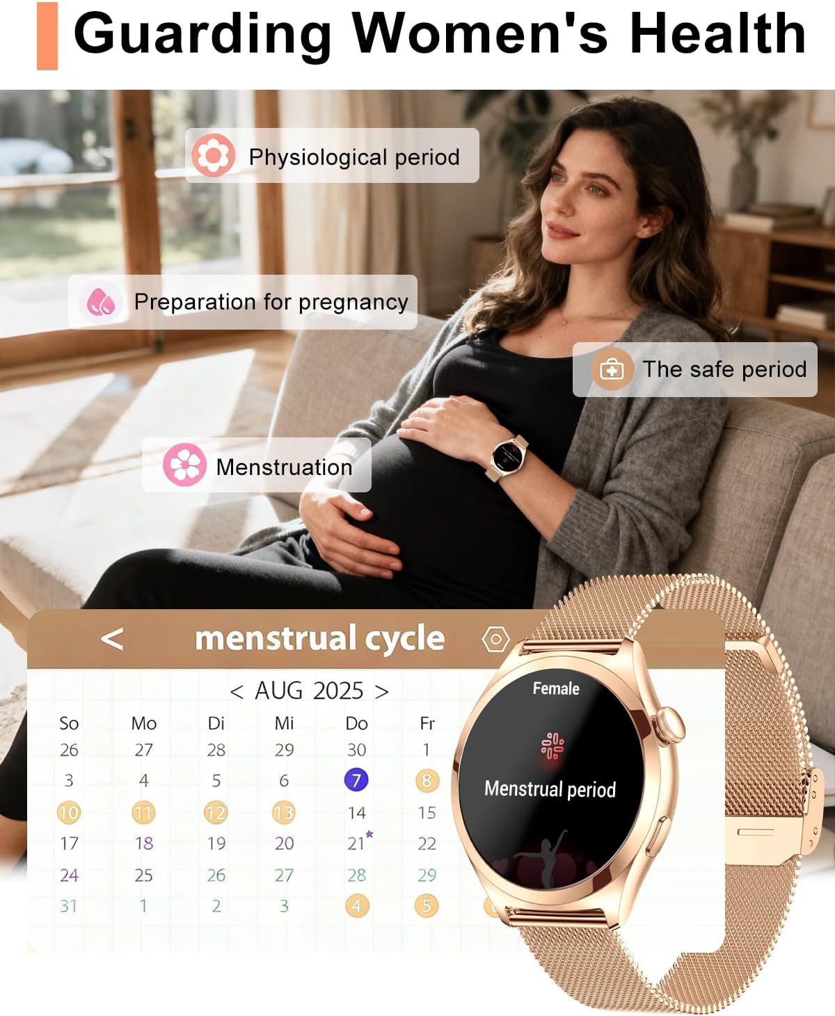 Detalle 2 de Rose Gold 1.27" HD Fitness Tracker Smartwatch