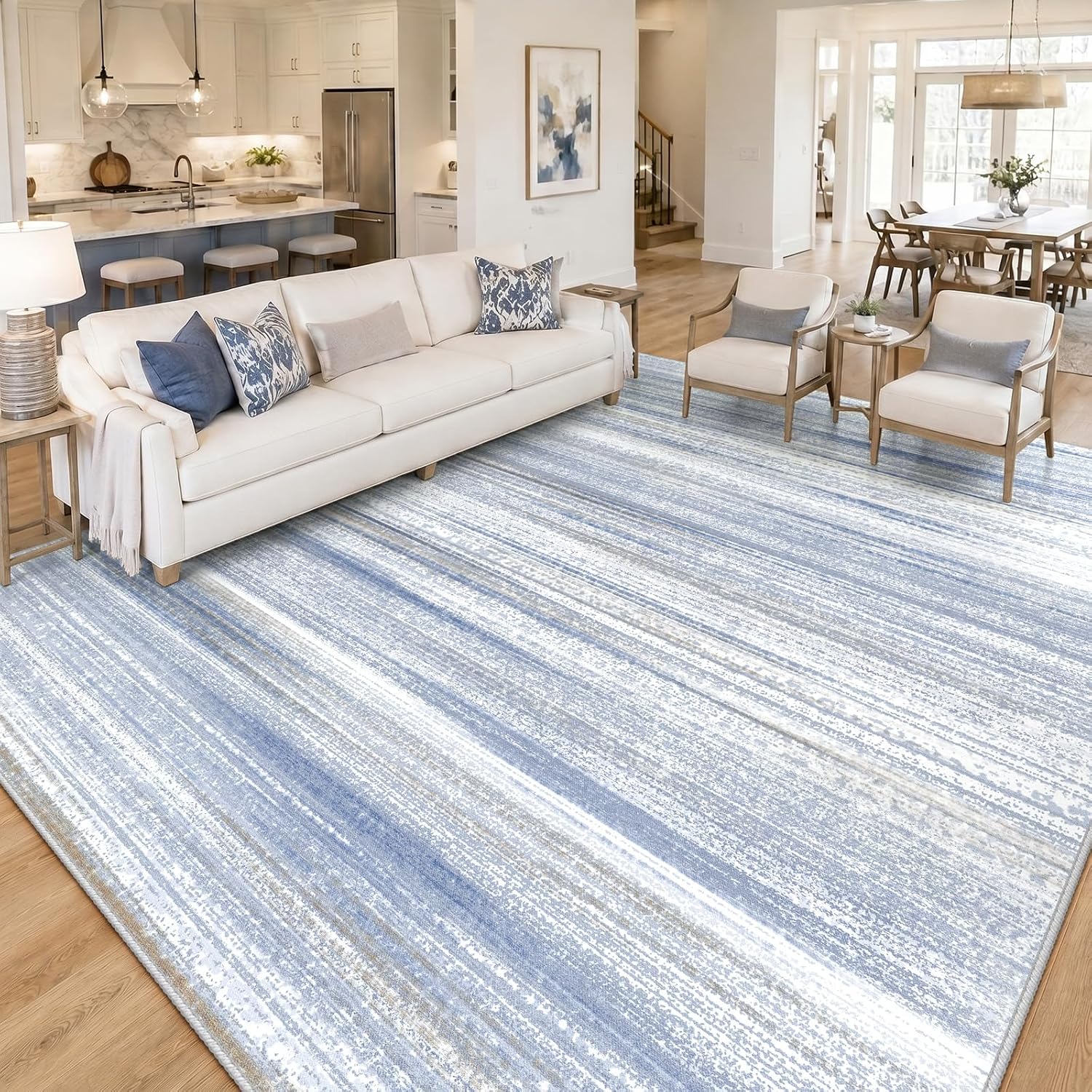 Detalle de Hroza D02-105Y-HL-8x10 Washable Area Rug, Grey Blue Low Pile