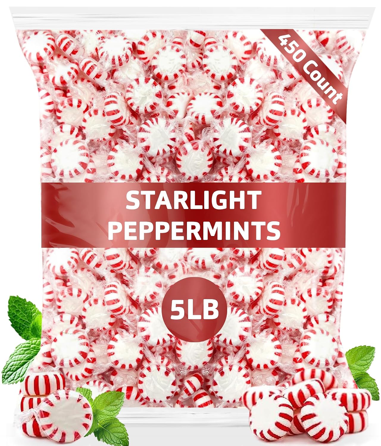 Detalle de SUGADELIC Starlight Peppermint Hard Candy, 450 Pieces, 5 lb, Individually Wrapped
