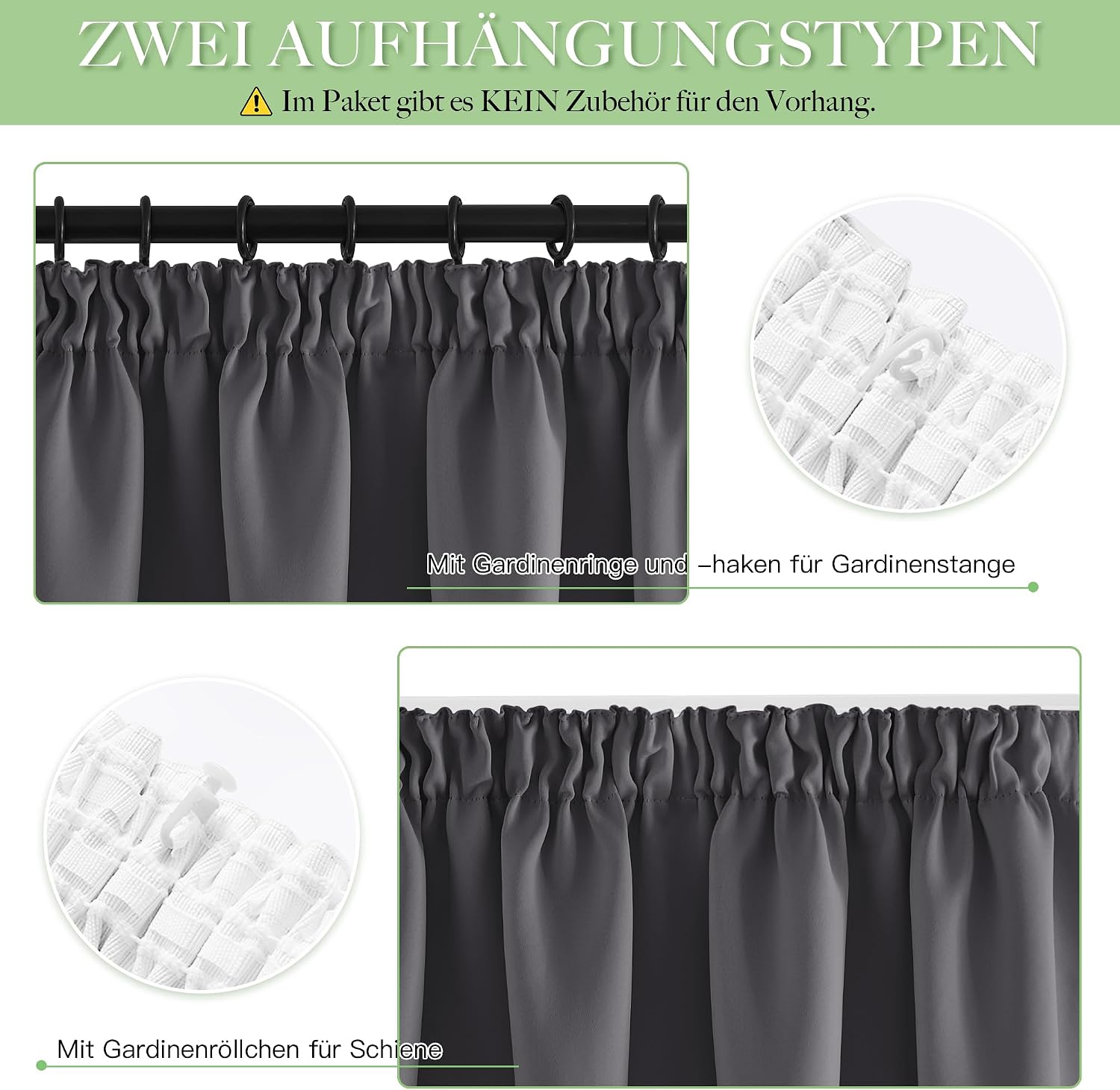 Detalle de KGORGE Thermovorhang mit Kräuselband (Blackout) Blickdicht 240 x 140 cm, grau – 2er-Set