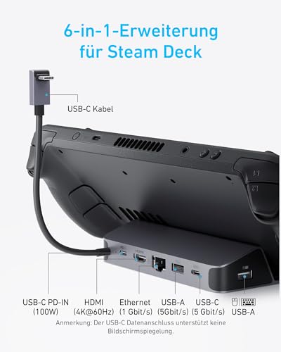 Thumbnail 1 de Anker Docking Station 6-in-1 für Steam Deck & ROG Ally – 90W PD, HDMI 4K@60Hz, Ethernet 1 Gbit/s, USB-C & USB-A