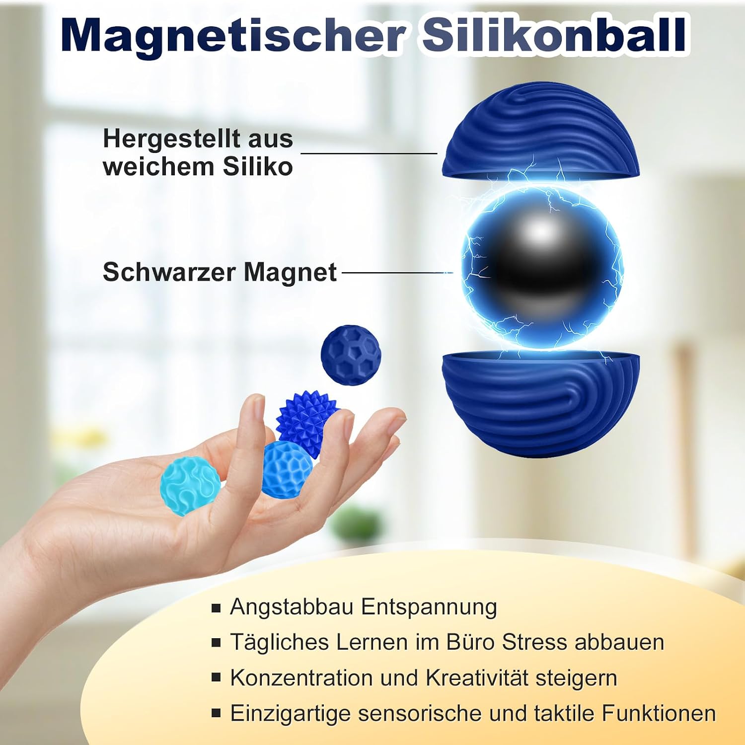 Detalle de Zingbee 8er Magnetische Fidget Toys aus Silikon – Stressabbau mit magnetischen Kugeln (Blau)