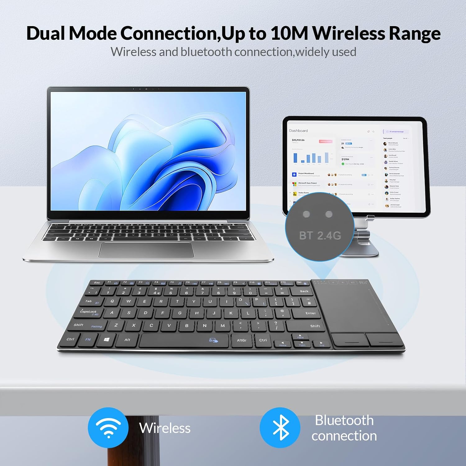 Thumbnail 2 de Rii K22S wireless keyboard with trackpad BT+2.4G
