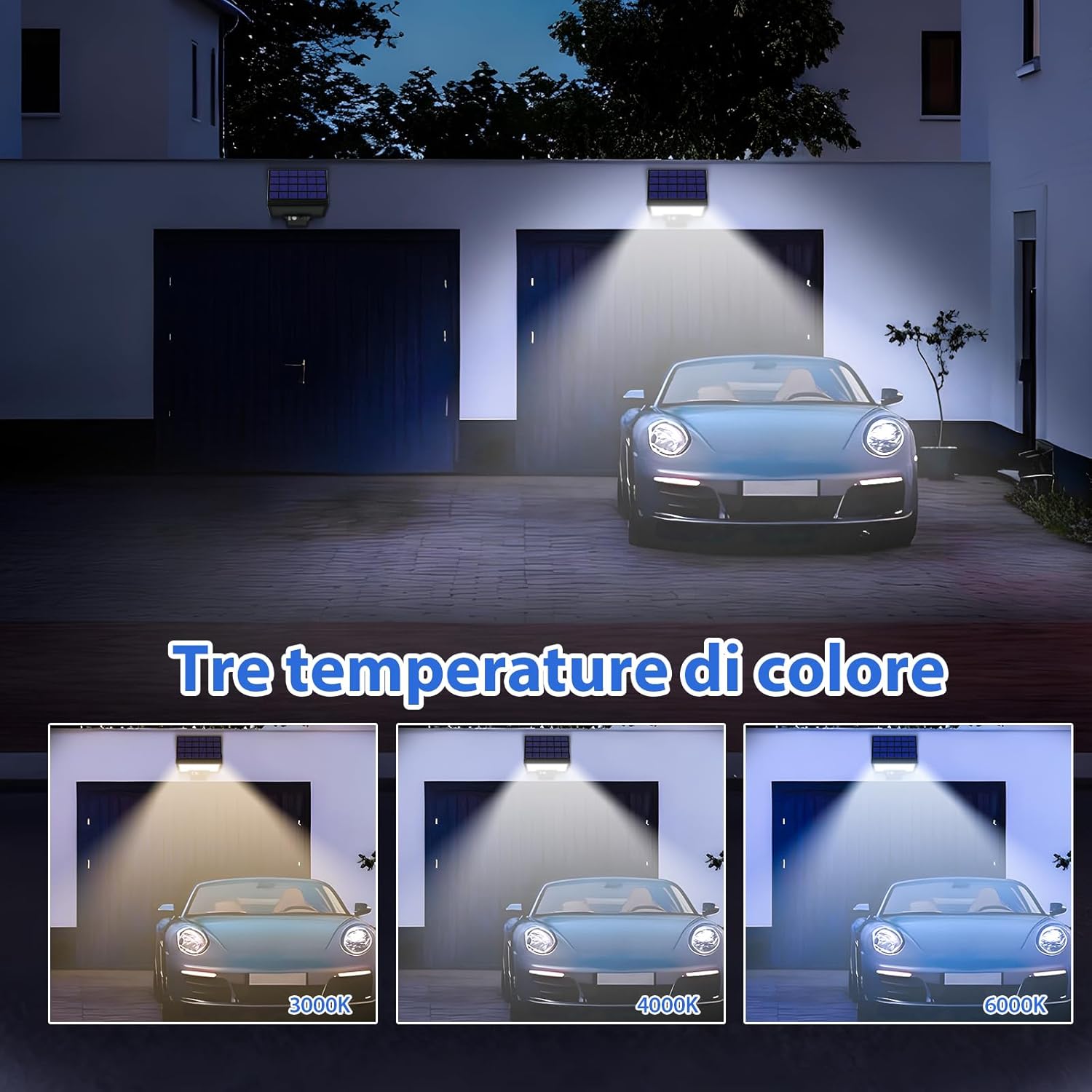 Detalle de JESLED Faretto LED da Esterno Solare con Sensore di Movimento 108LED, 4 Modalità, IP65, Galleggiante e Rotante – Kit 4 Pezzi