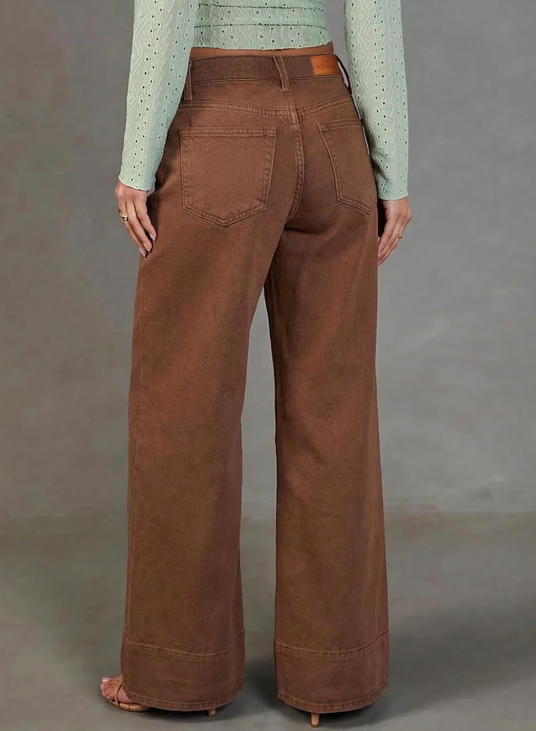 Detalle de Sidefeel Women's Wide Leg Jeans, High-Waisted Stretch Denim, Double-Button Closure