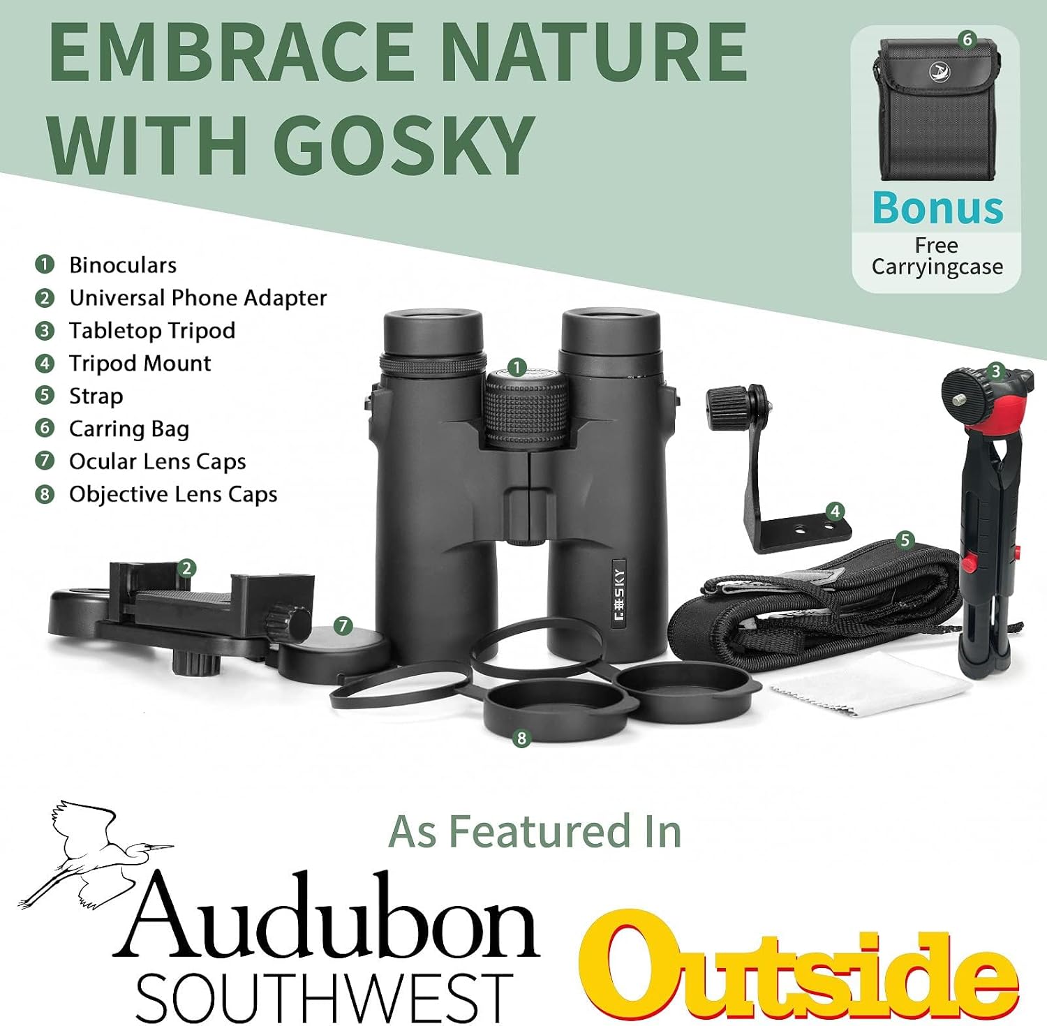 Thumbnail 5 de Gosky 8x42 Roof Prism Binoculars for Adults — Waterproof, with Phone Mount and Tripod