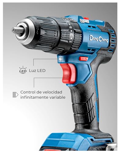 Detalle de Dong Cheng taladro percutor a batería 20V 50Nm con 2x2,0Ah y 13mm