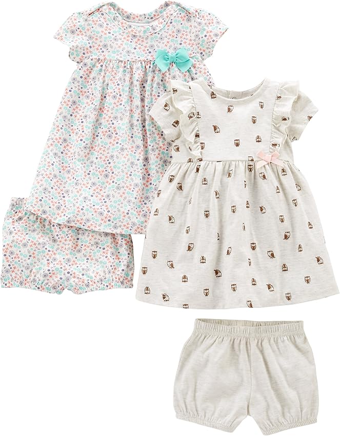 Thumbnail 4 de Simple Joys by Carter's conjuntos de vestidos bebé niña 0 meses gris oso rosa elefante, pack 2