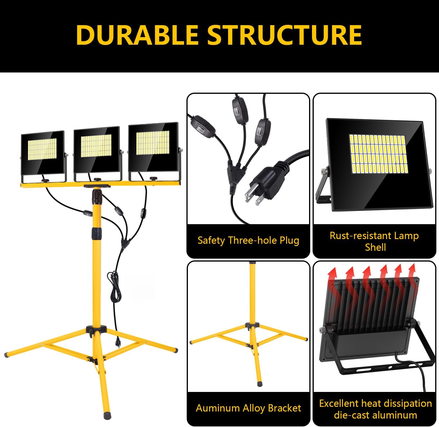 Detalle de TEXTHELL TWD180W-03 LED Work Light, 36,000 Lumens, IP67, 3 Adjustable Heads