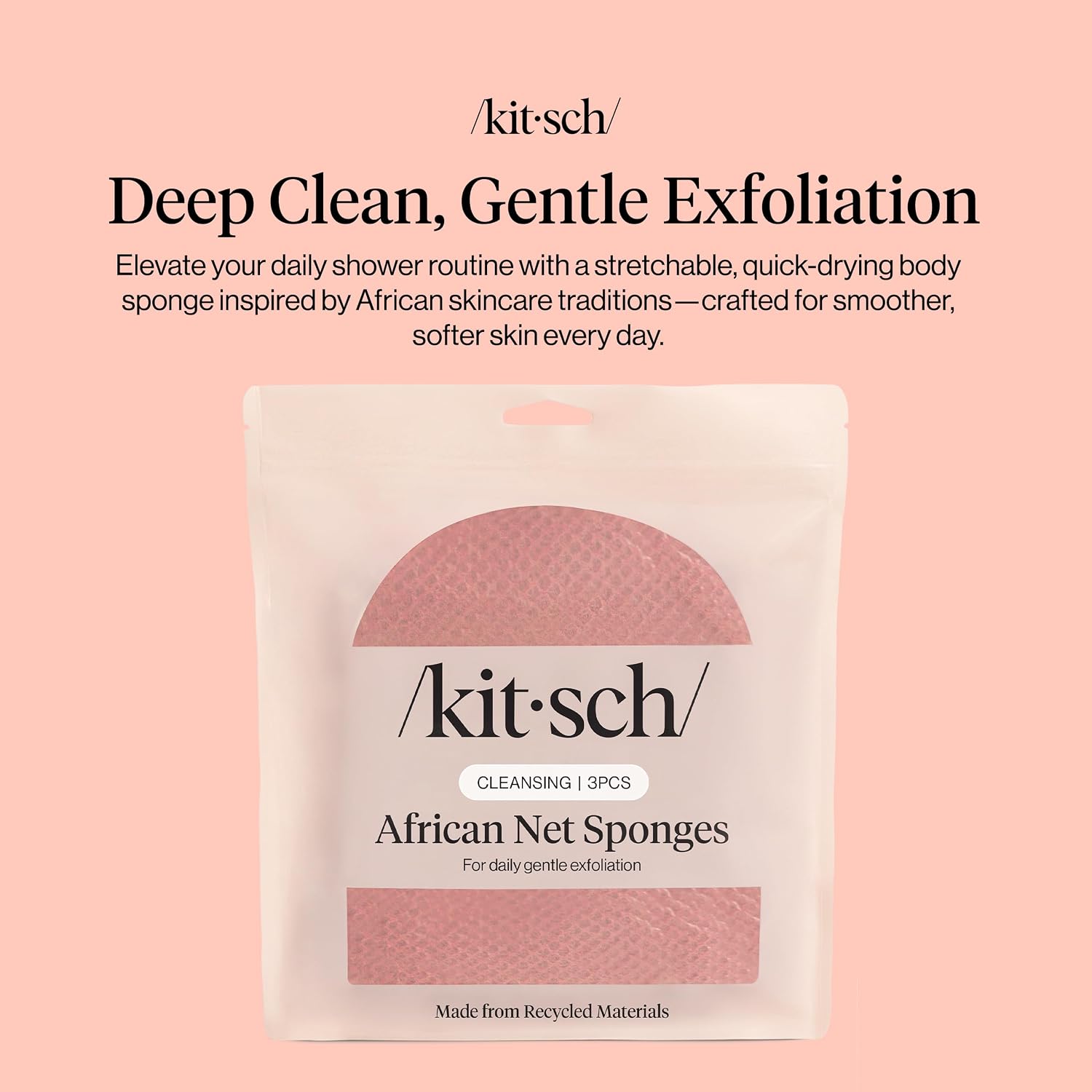 Detalle de Kitsch African Net Sponge – Exfoliating Body Scrubber, 3-Piece Berry Pink