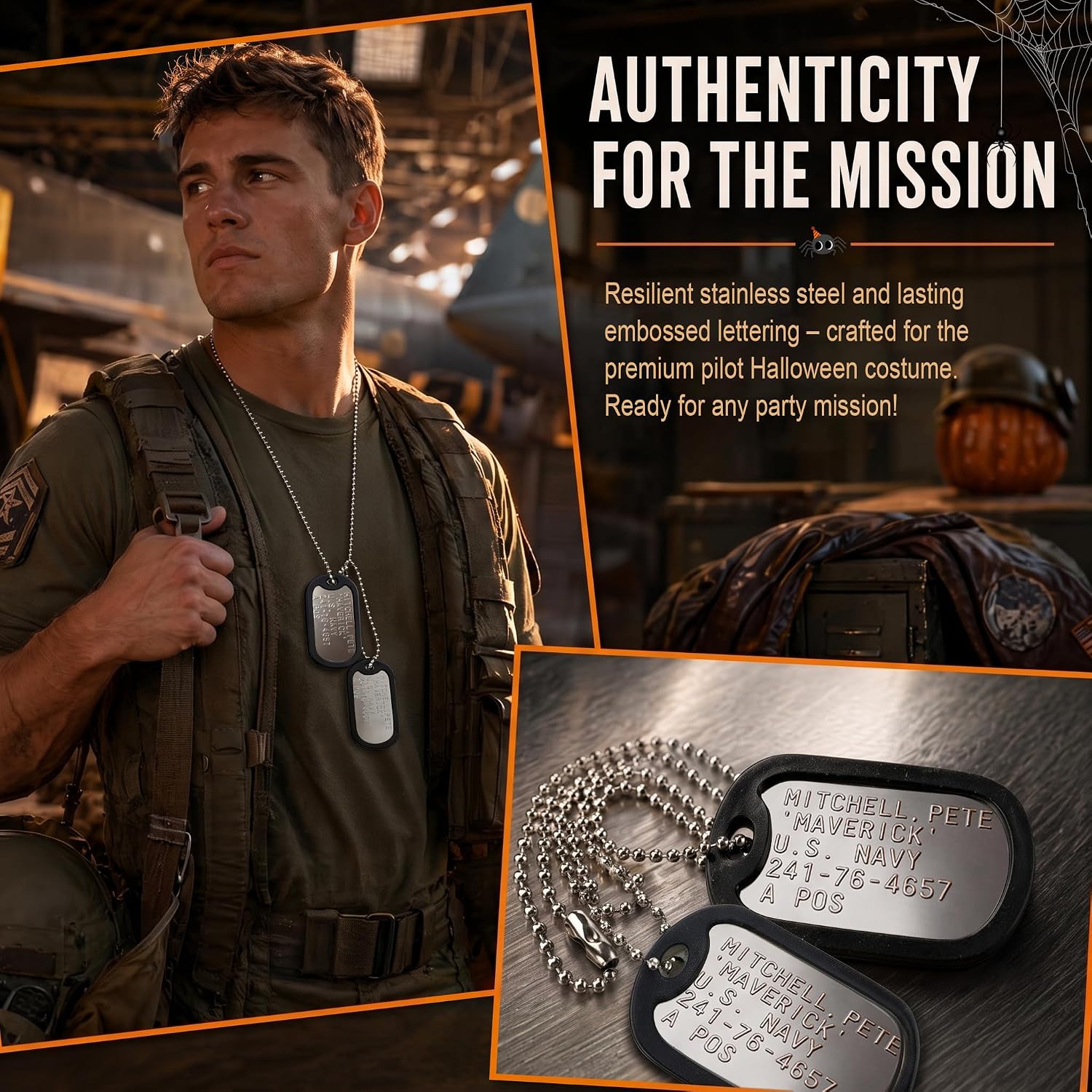 Detalle 2 de BVVDVR LMUWECNO-1 Military Dog Tag Necklace Set with Steel Chains