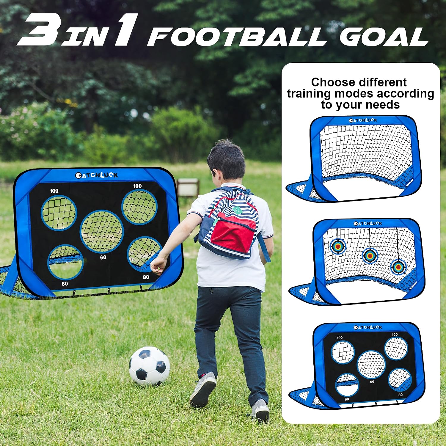 Detalle 2 de CATCHLUCK Outdoor Football Goals kindervoetbaldoel, pop-up met trainingstools