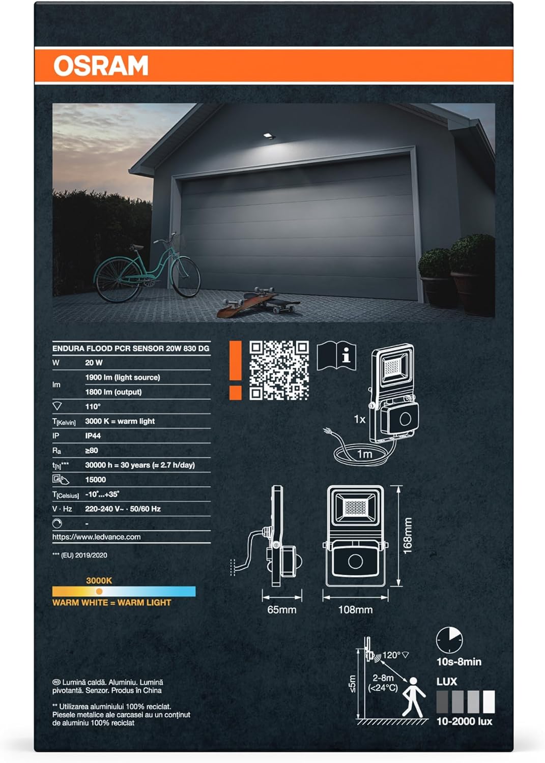 Detalle 2 de Osram ENDURA Flood Sensor, lumière chaude 3000 K ⚡