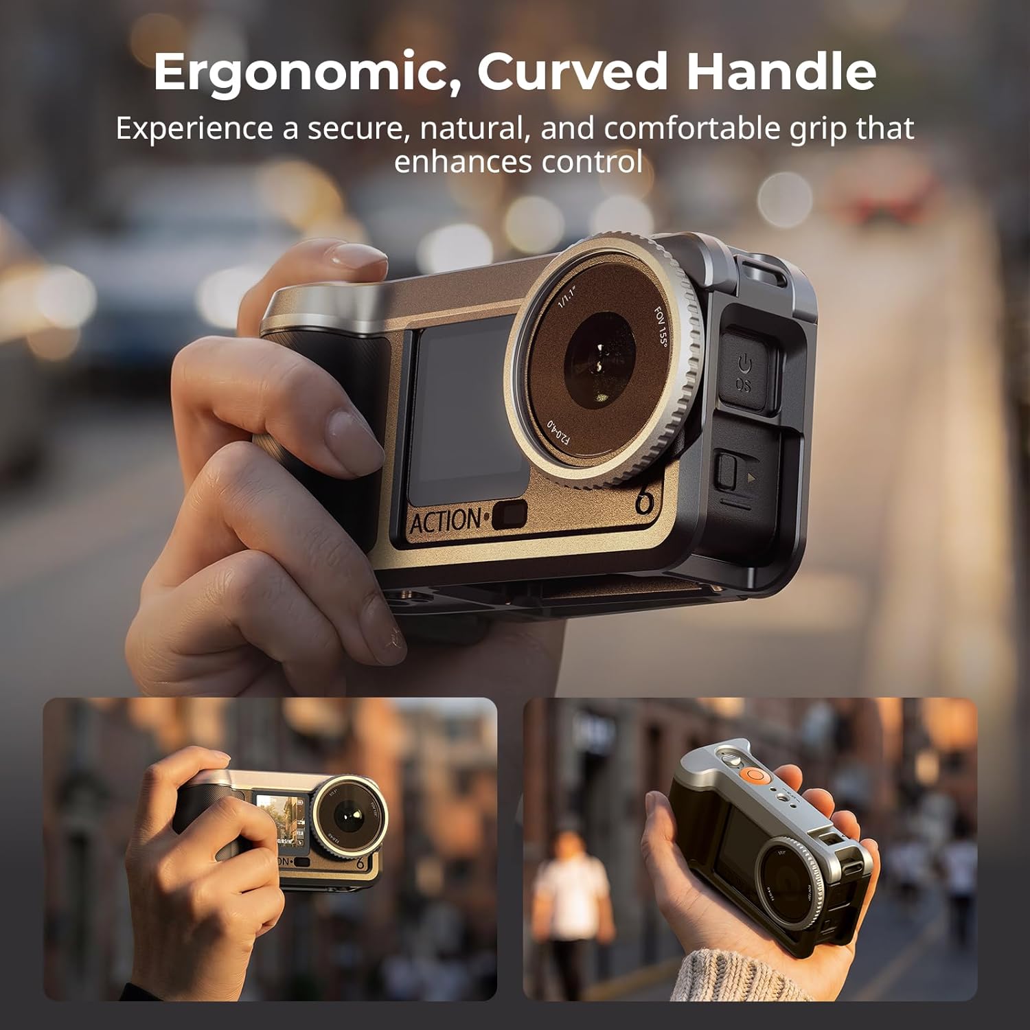 Detalle de SmallRig Kit Street Grip per DJI Osmo Action 6: gabbia in alluminio con slitta, tracolla e protezioni