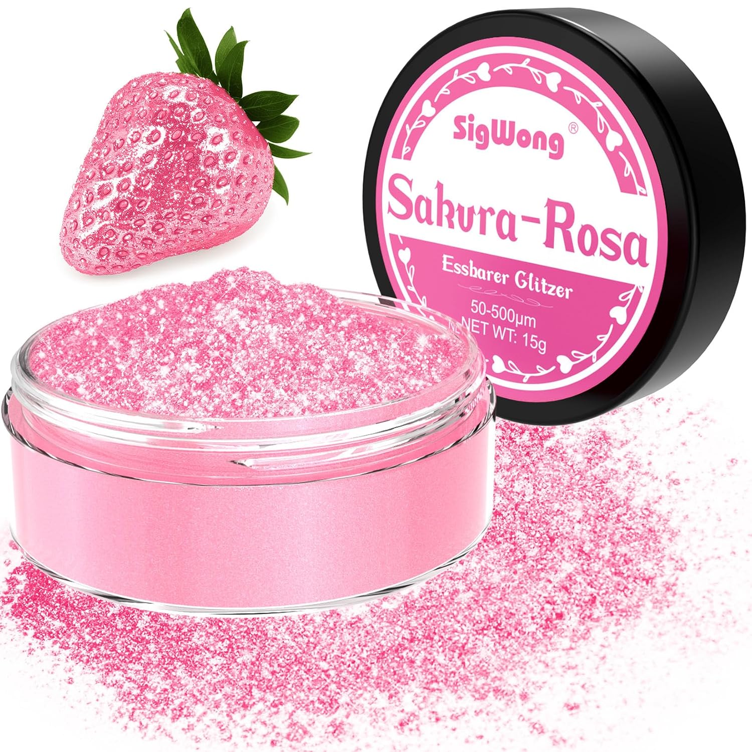Detalle de SigWong Essbarer Glitzer – 15 g Sakura Rosa, Glitzerpulver fürs Getränk und Backen