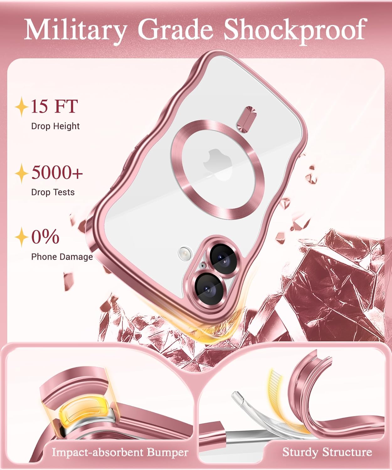 Thumbnail 6 de GVIEWIN iPhone 17 Hülle 6,3" (2025) – klar/rosa, magnetisch mit MagSafe-Support, Kameraschutz & stoßfest