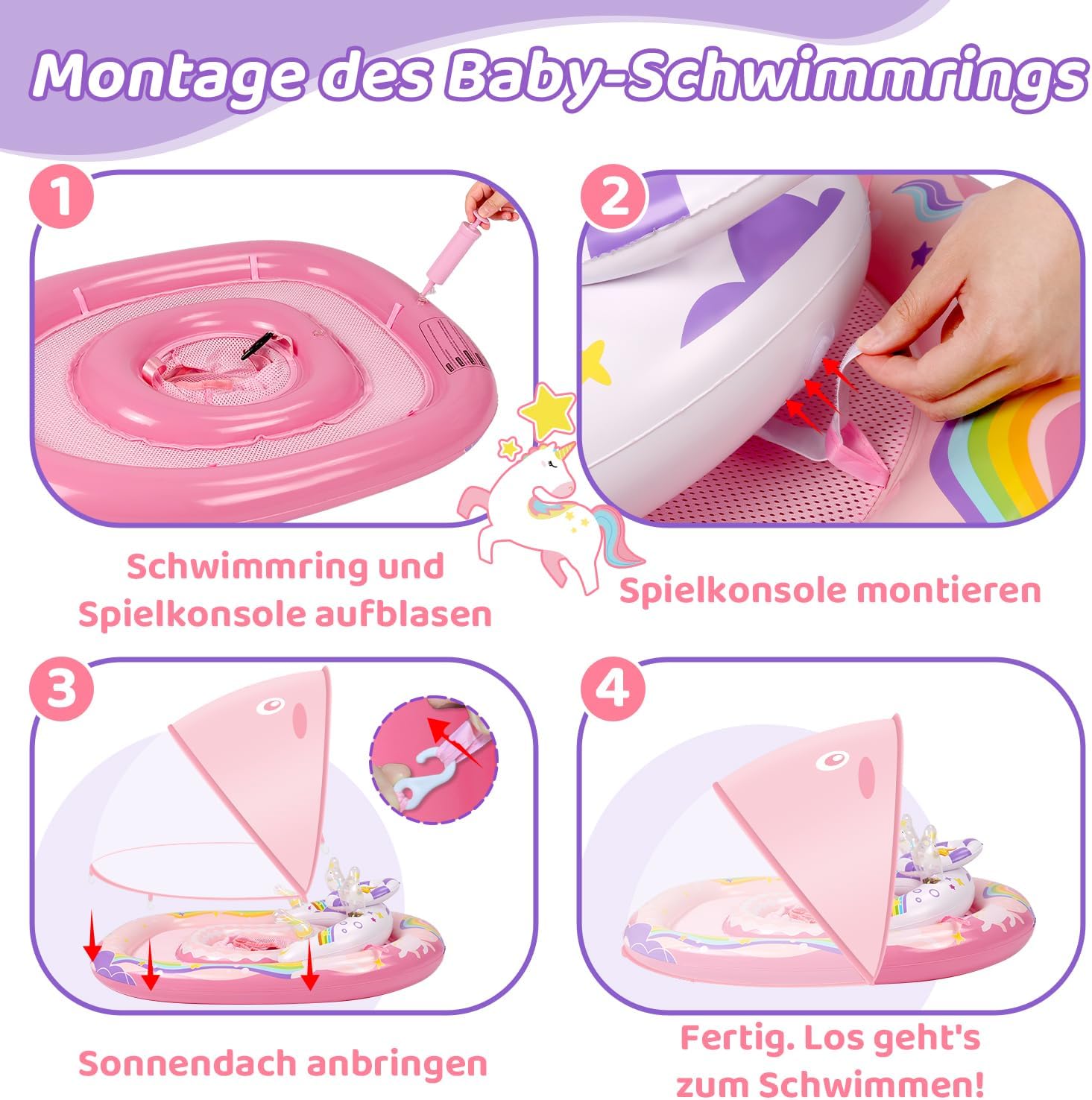 Detalle de ACELIFE Baby Pool Float with Canopy UPF50+ for 6–36 Months