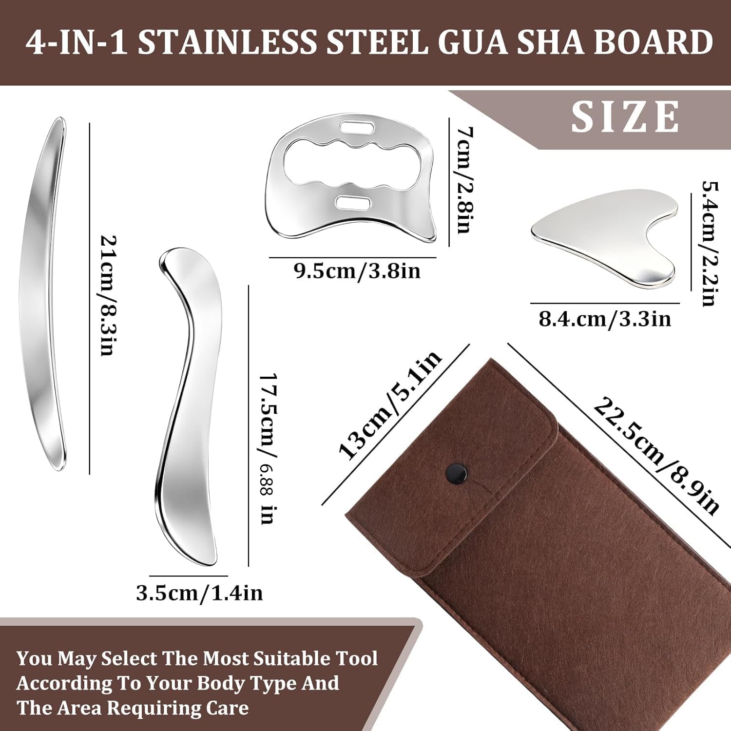 Detalle de INQUIRLLY ST-07478 4-in-1 gua sha massagetool van roestvrij staal