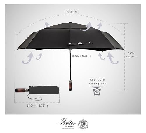 Thumbnail 1 de Balios Folding Umbrella Real Wood Handle Auto Open Close Black