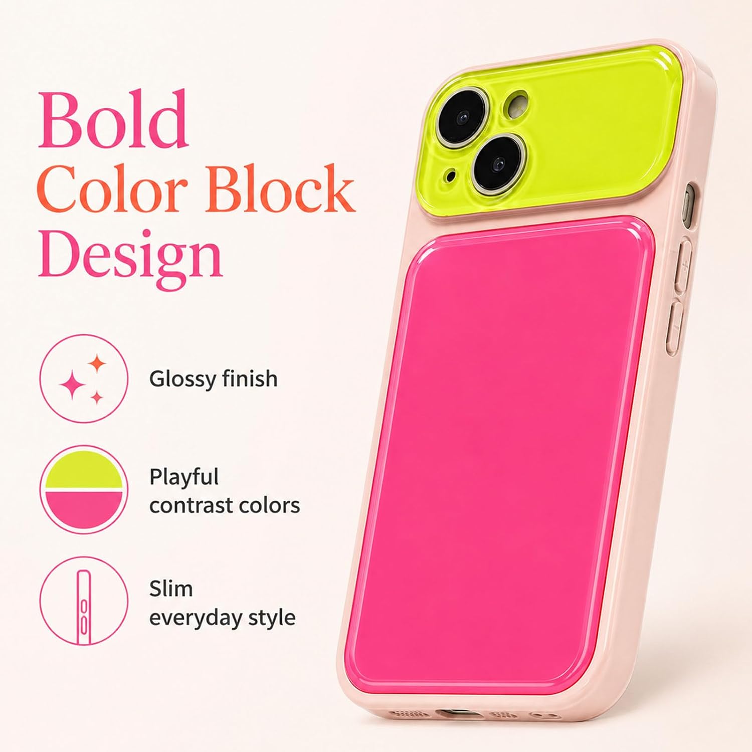 Detalle de EKELYVIA Pink TPU Case for iPhone 13 with Raised Camera and Screen Bezels