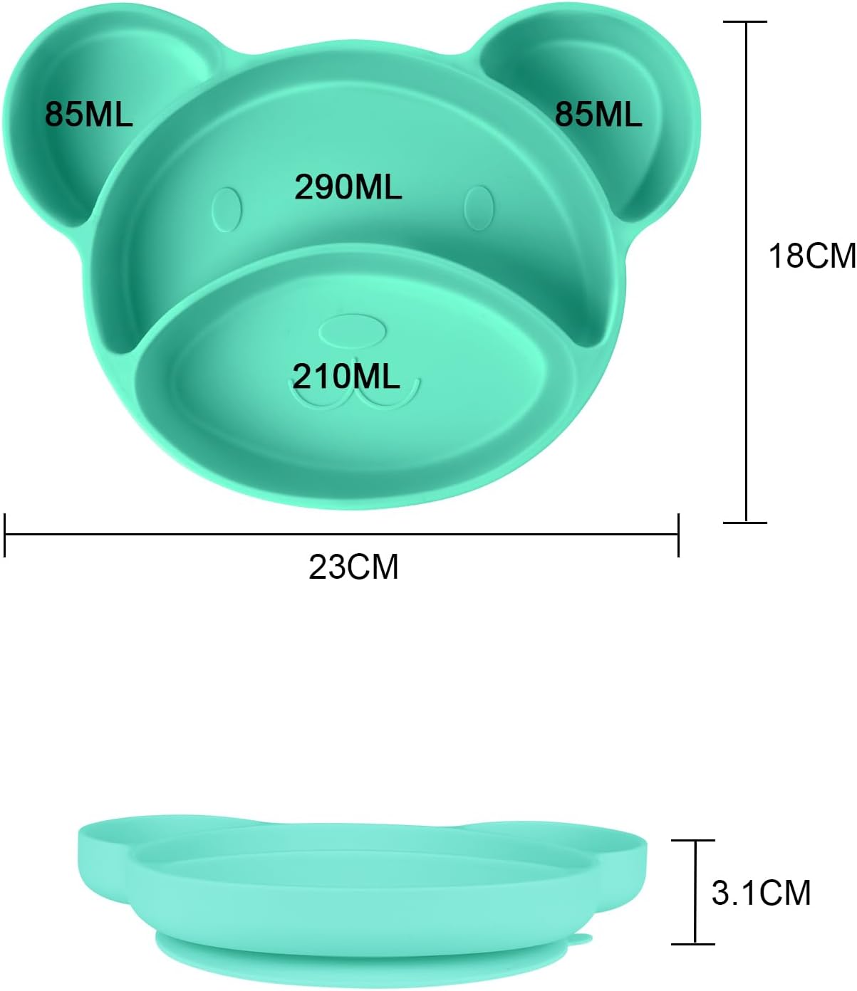 Thumbnail 1 de Vicloon Piatto per Bambini in Silicone con Ventosa e 4 Scomparti – Design Orso, Lavabile in Lavastoviglie