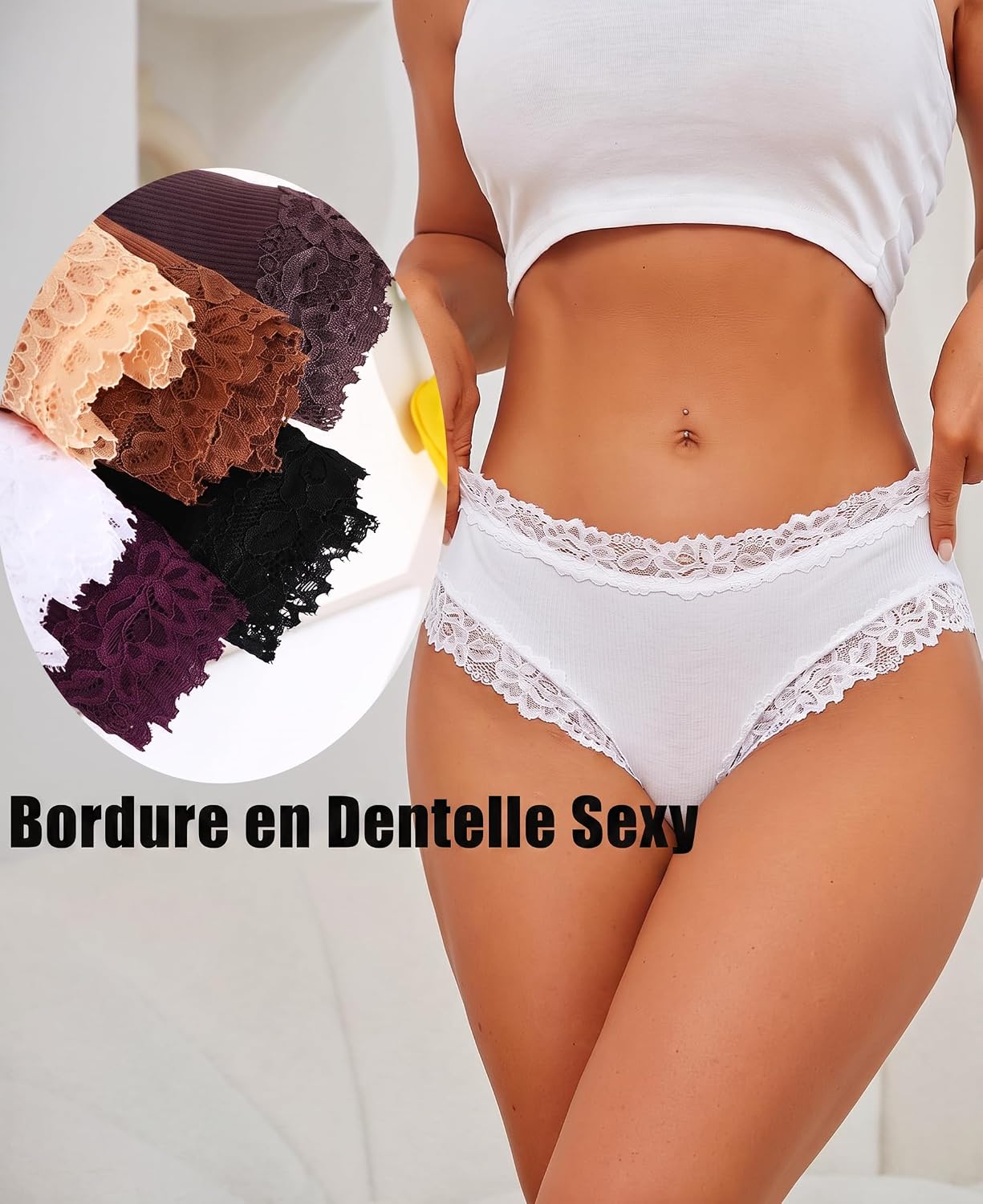Thumbnail 2 de ALL OF SHE lot de 6 culottes en coton (95%) et élasthanne avec dentelle