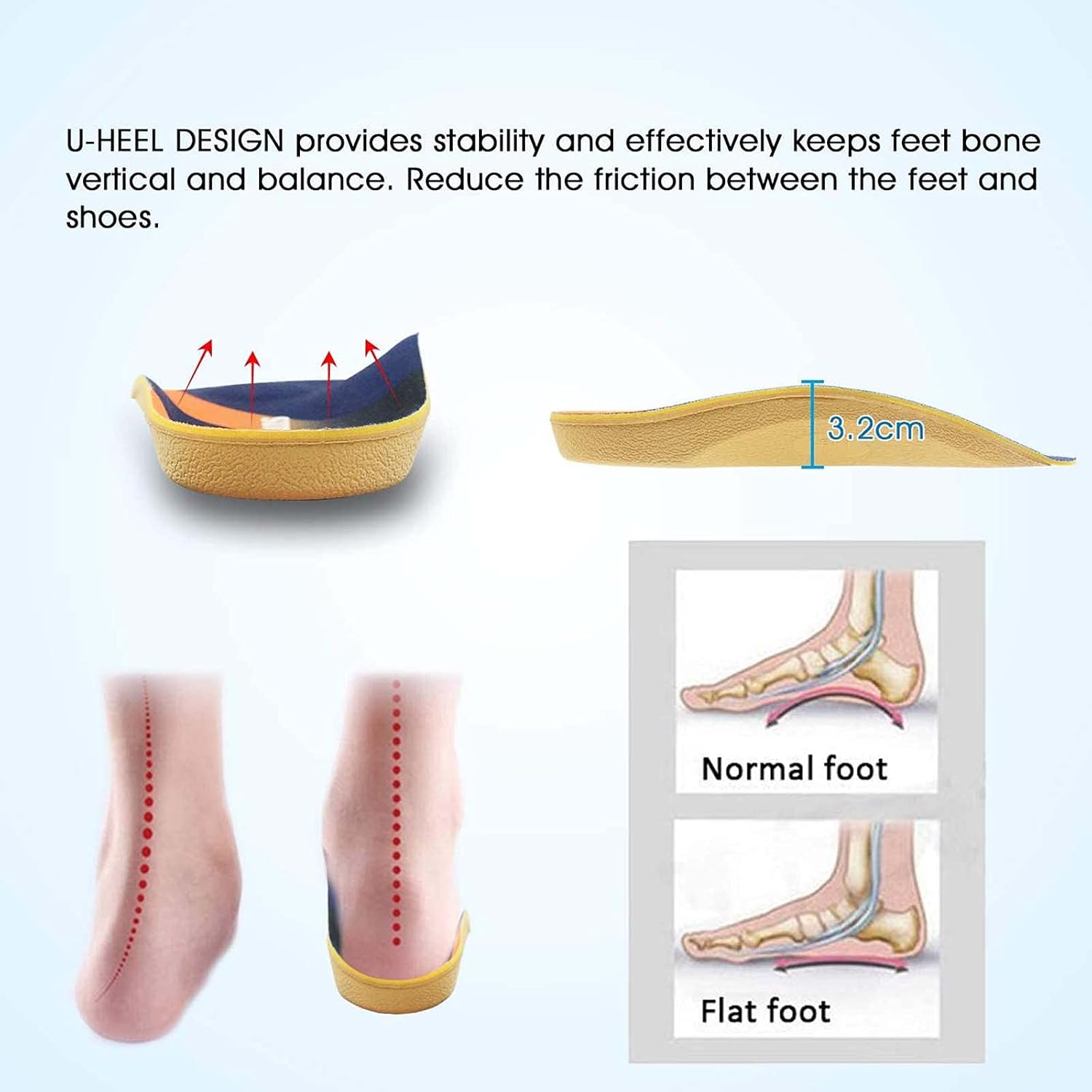 Detalle 2 de RooRuns orthopädische Einlegesohlen mit 3/4-Hochem Fußgewölbe-Stützbereich für flache Füße und Plantarfasziitis