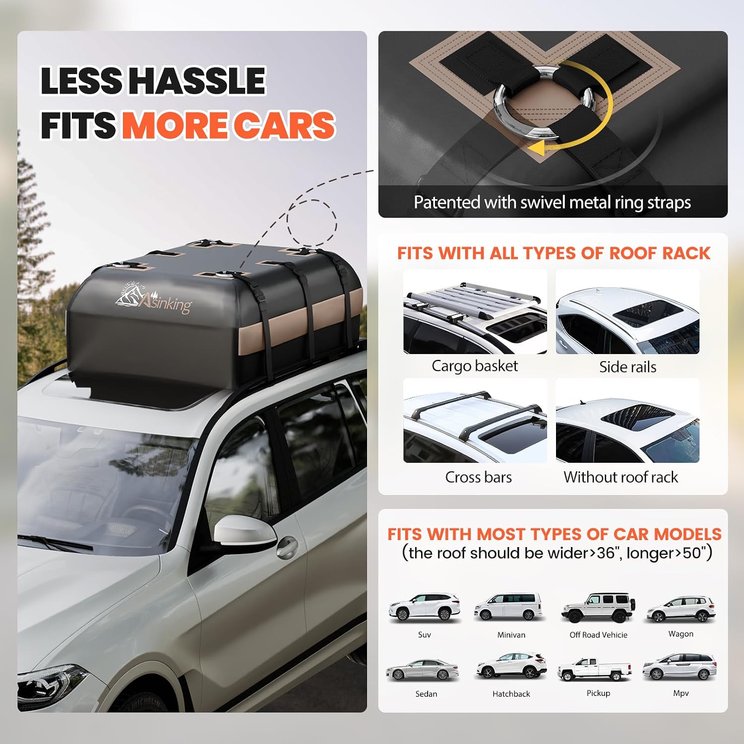 Detalle 2 de Asinking Rooftop Cargo Bag, 15 Cubic Feet