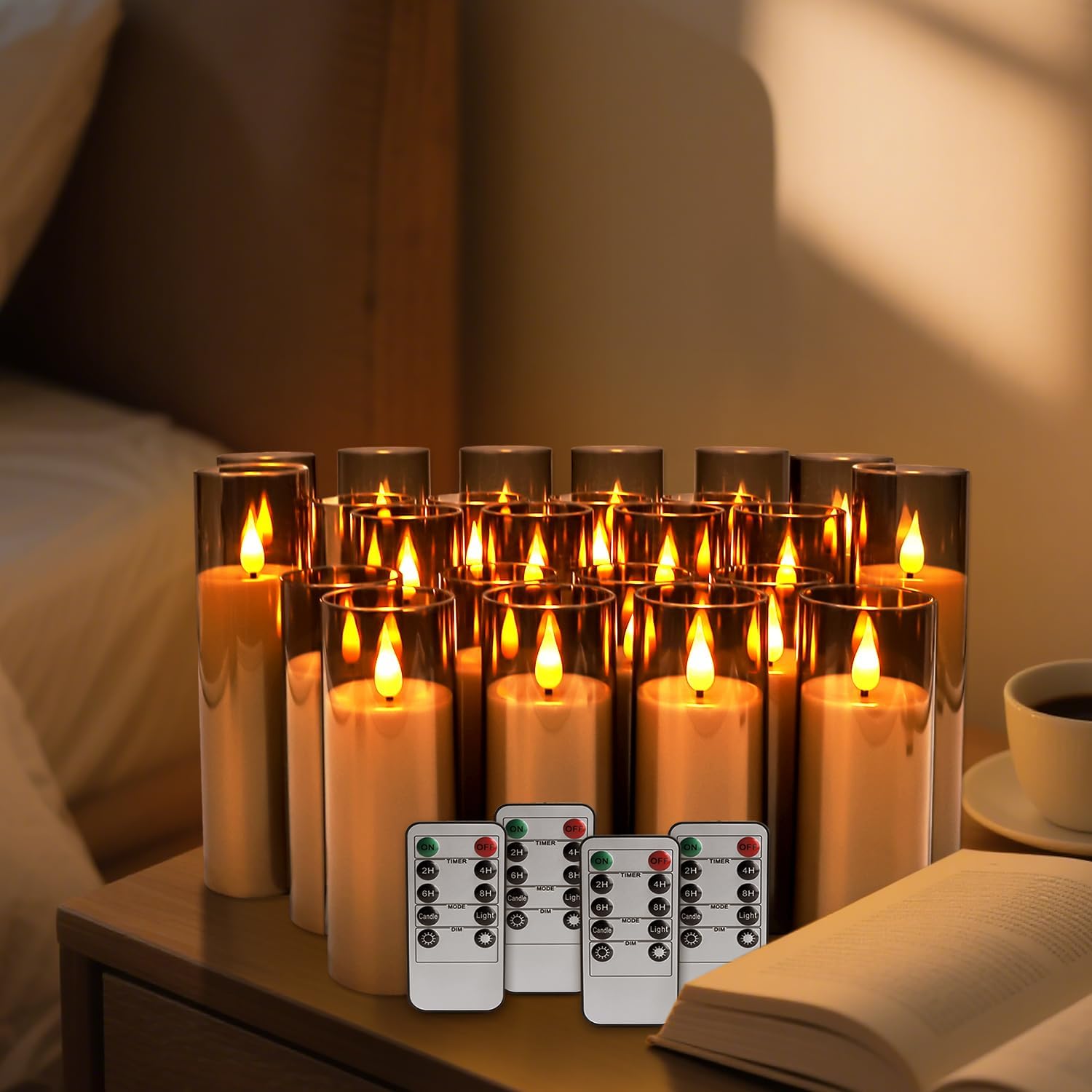 Detalle 1 de ECLHTLNY sa2SF Black LED Pillar Candles, 24-Pack, Remote, Timer & Flicker
