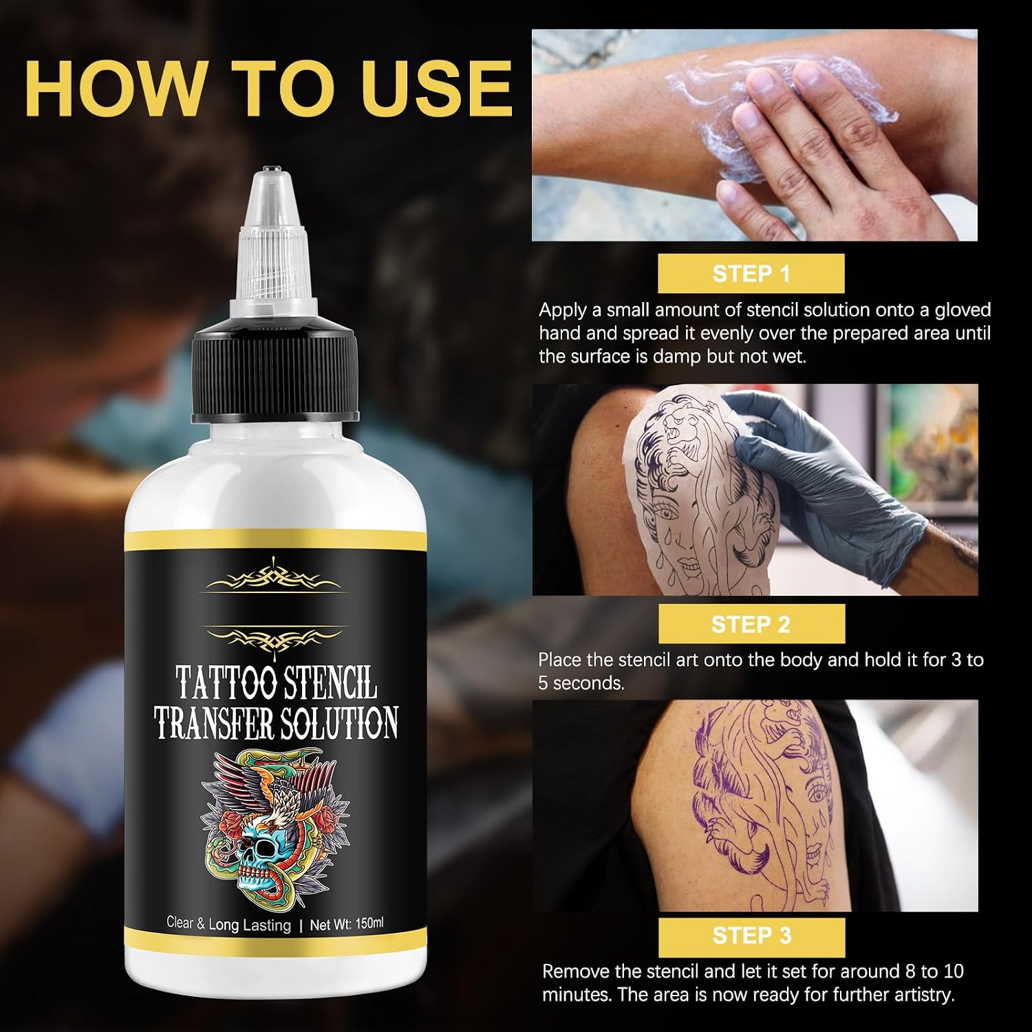 Thumbnail 1 de Tattoo Stencil Transfer Gel per tatuaggi, 150 ml – kit professionale con pellicola di guarigione e primer