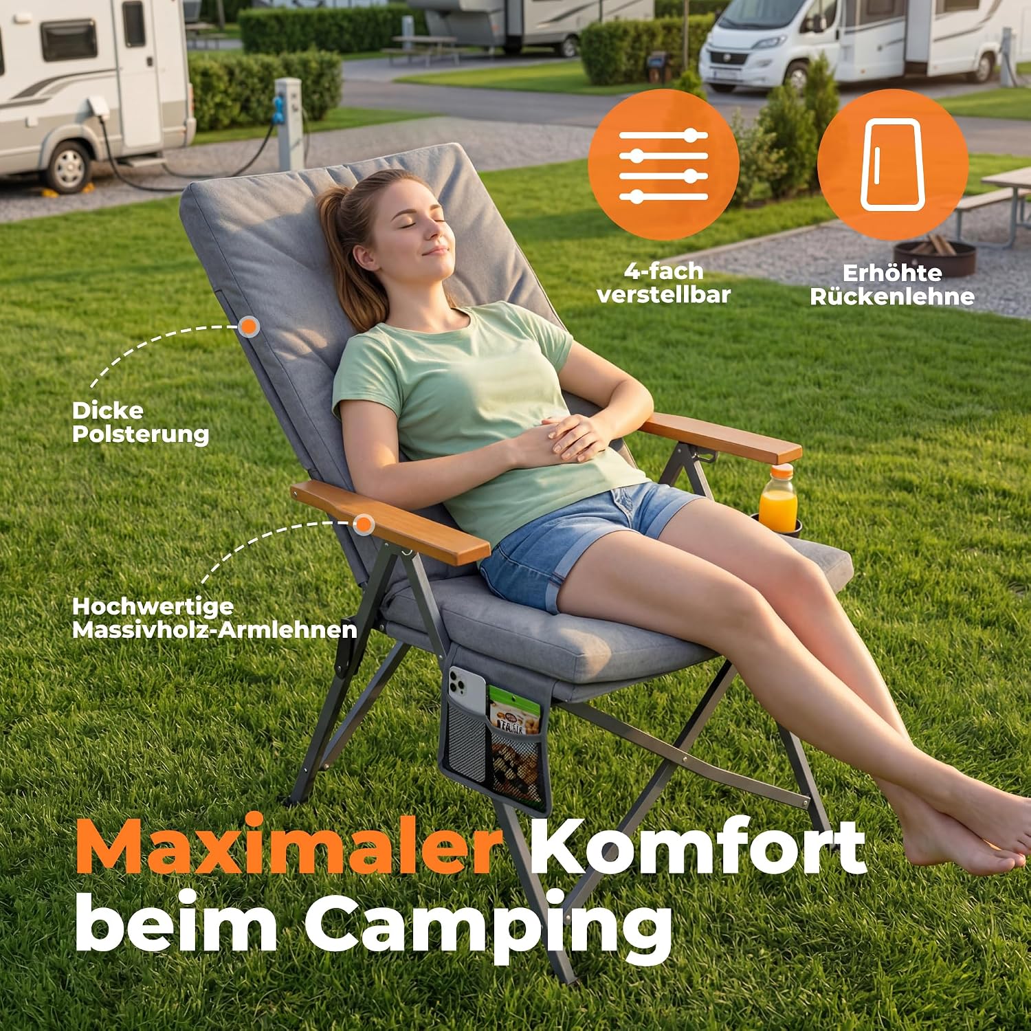 Detalle de Homecall Faltbarer Campingstuhl Hochlehner 150 kg Belastbarkeit – Luxus Klappstuhl