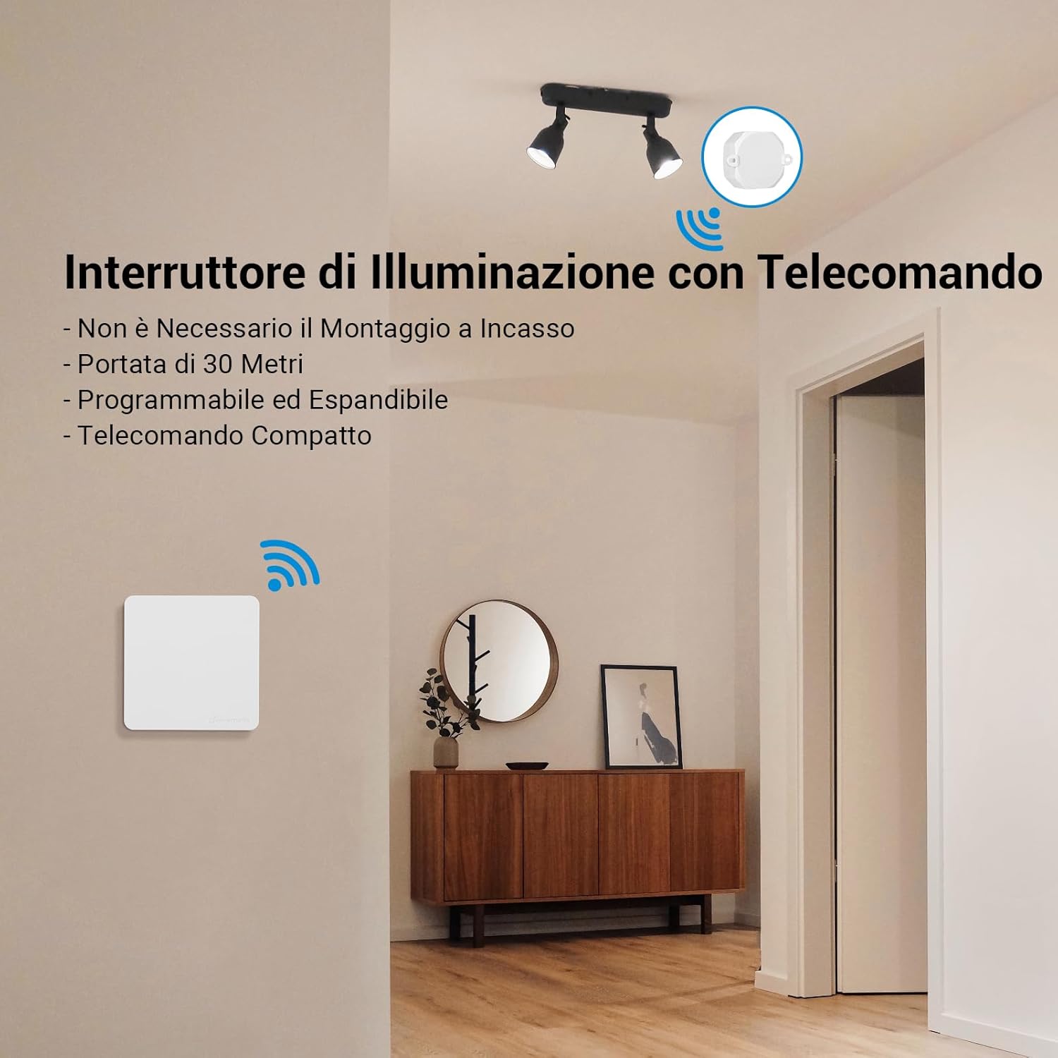 Thumbnail 1 de DEWENWILS Interruttore Wireless con Ricevitore e Interruttore a Parete – 30 m, Bianco