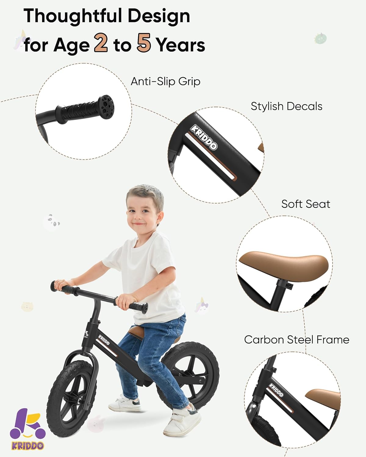 Detalle 2 de KRIDDO Toddler Balance Bike 12" for Ages 2-5