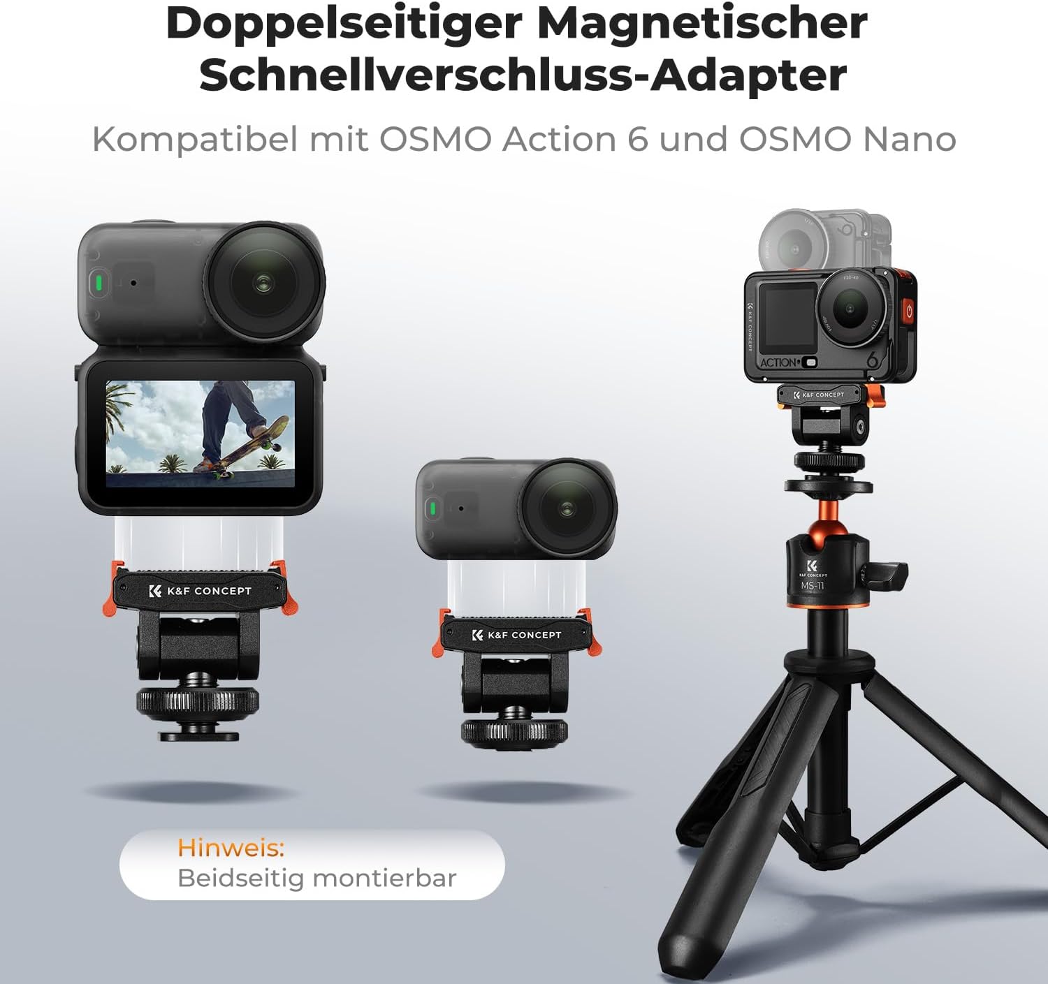 Thumbnail 1 de K&F CONCEPT magnetische Halterung für DJI Osmo Nano / Osmo Action 6 – Cold-Shoe-Mount mit 180° Neigung